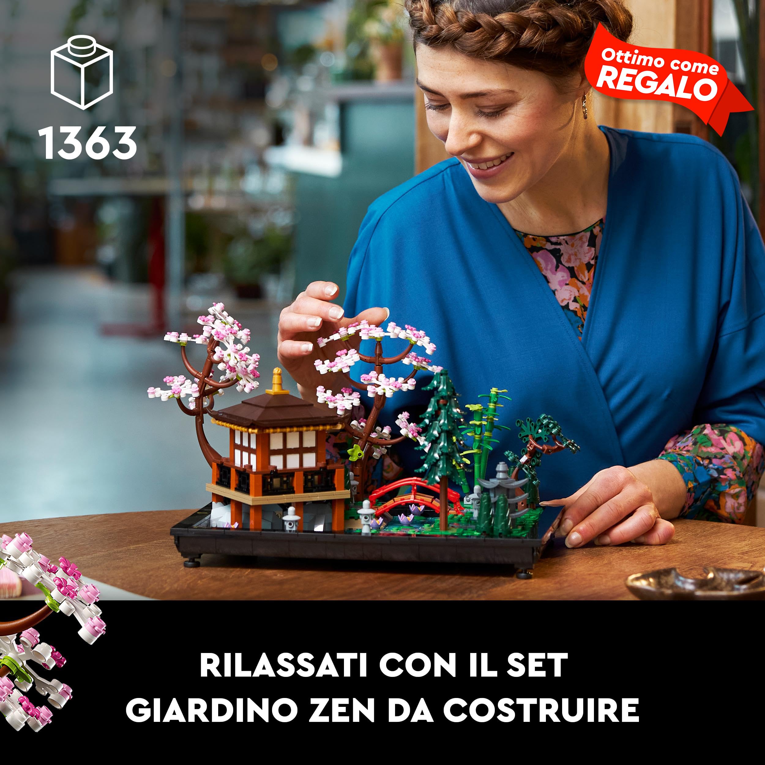 LEGO 10315 Icons Il Giardino Tranquillo, Kit Giardino Botanico Zen per Adulti con Fiori di Loto, Regalo per Donna e Uomo Fan del Giardinaggio Giapponese, Decorazione da Scrivania Personalizzabile