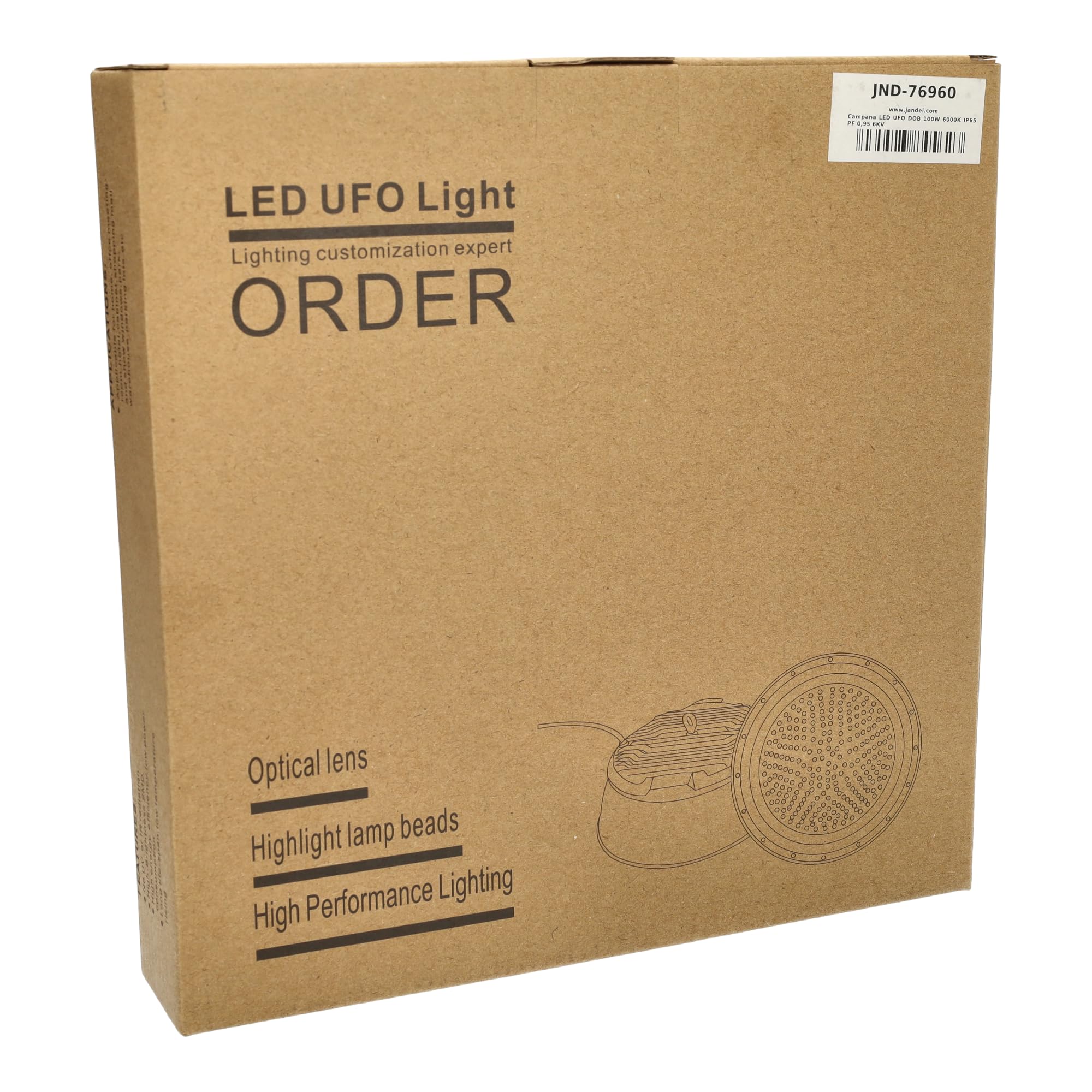 Jandei - Pack x2 Campana LED UFO DOB, Blanco Frío 6000K, Alta Potencia con 110 lm/vatio PF 0,95 6KV, Foco de Exterior IP65. Perfecto para Entorno Industrial, Naves, Garajes, Negocios... (100W)