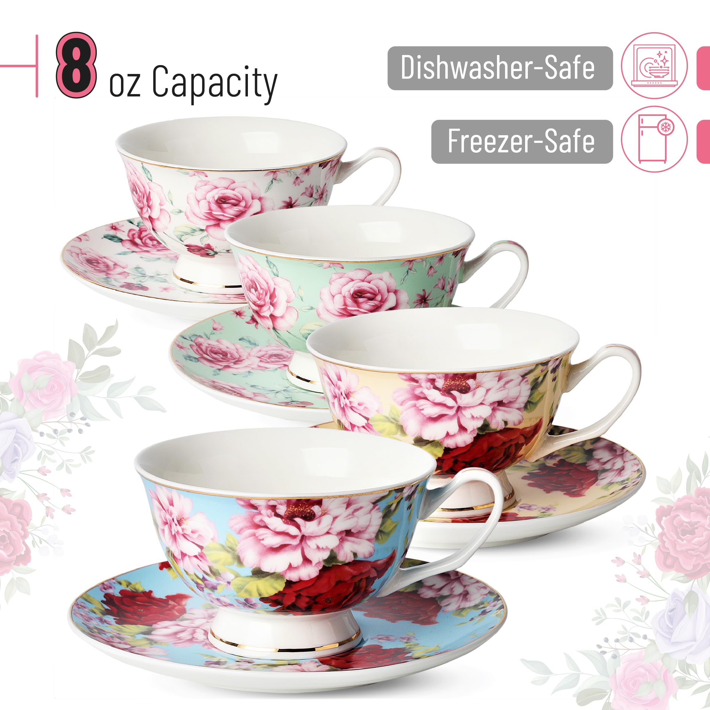 Set 4 tazze da tè con piattino Perla Tazze e tazzine di Tognana | Made