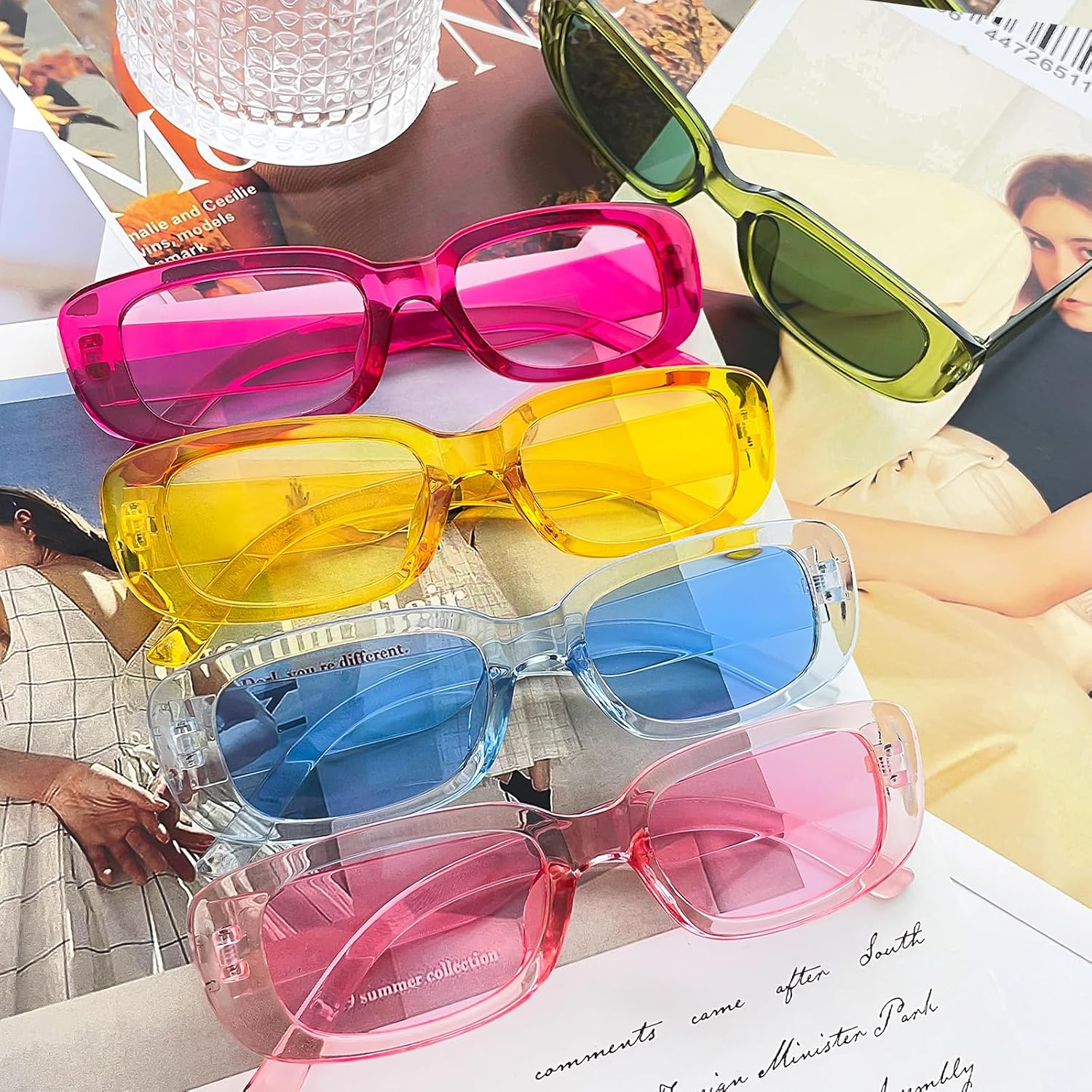 16 Pack Rectangle Sunglasses for Women Retro Colored Square Glasses Bulk 90s Vintage Eyewear Uniex Adults - Image 5