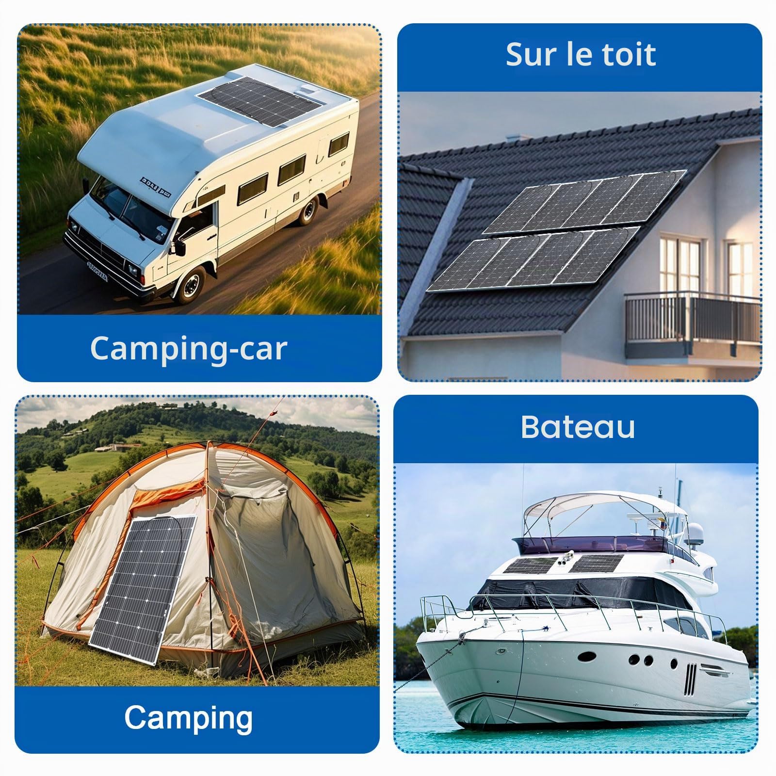 Panneaux Solaire Flexible 200W 12V/24V Kit Idéal pour Camping Bateaux Camping cars