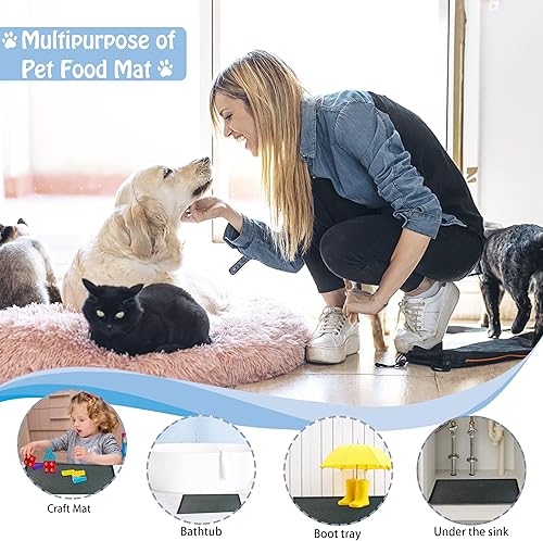 Miniatura 31 de Tapete de comida para mascotas para perros y gatos, tapete de alimentación de silicona con bordes elevados para alimentos y agua, tapete Negro