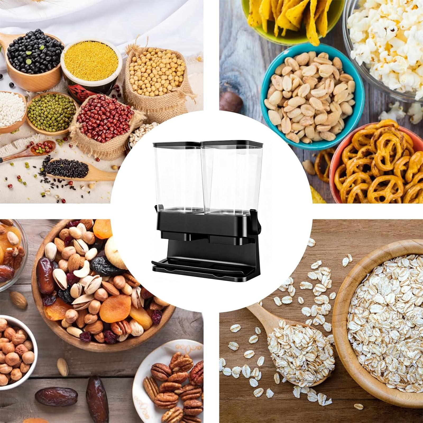 Dispenser per cereali, confezione da 2 pezzi, 3 l, ermetico, doppio dispenser per fiocchi di cereali, contenitore organizer per fiocchi di colazione, dispenser per riso, noci, chicchi di caffè, cibo