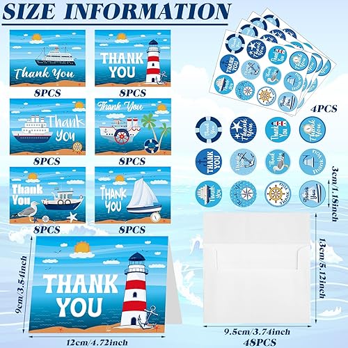Miniatura 2 de Lincia 48 juegos de tarjetas de agradecimiento para personal de crucero con sobres y calcomanías, notas de agradecimiento para el personal del