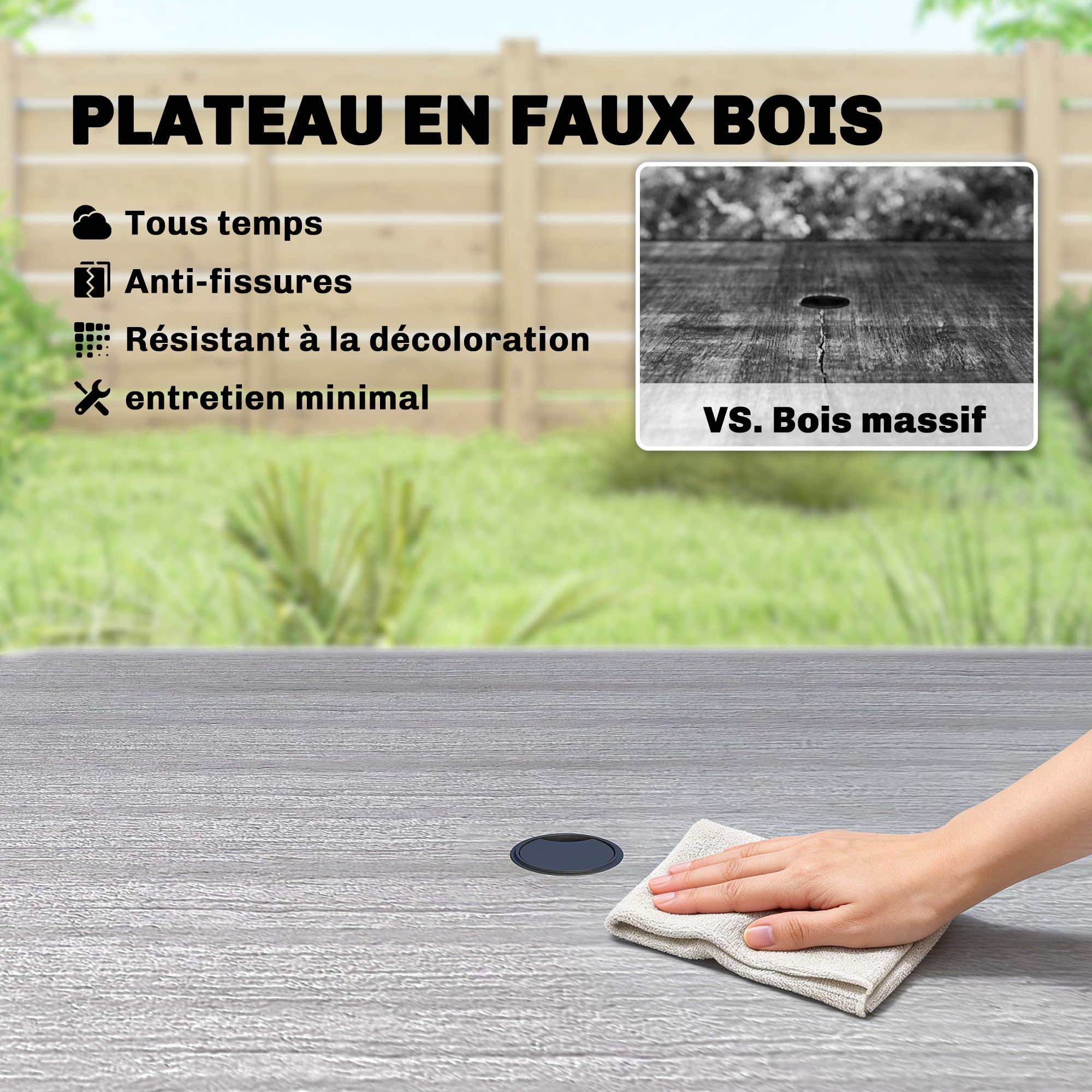 Outsunny Table de Jardin rectangulaire pour 4 Personnes, Table à Manger extérieure avec Trou de Parasol et Pieds en métal, pour Balcon, Porche, terrasse, 85 x 85 x 72,5 cm, Gris