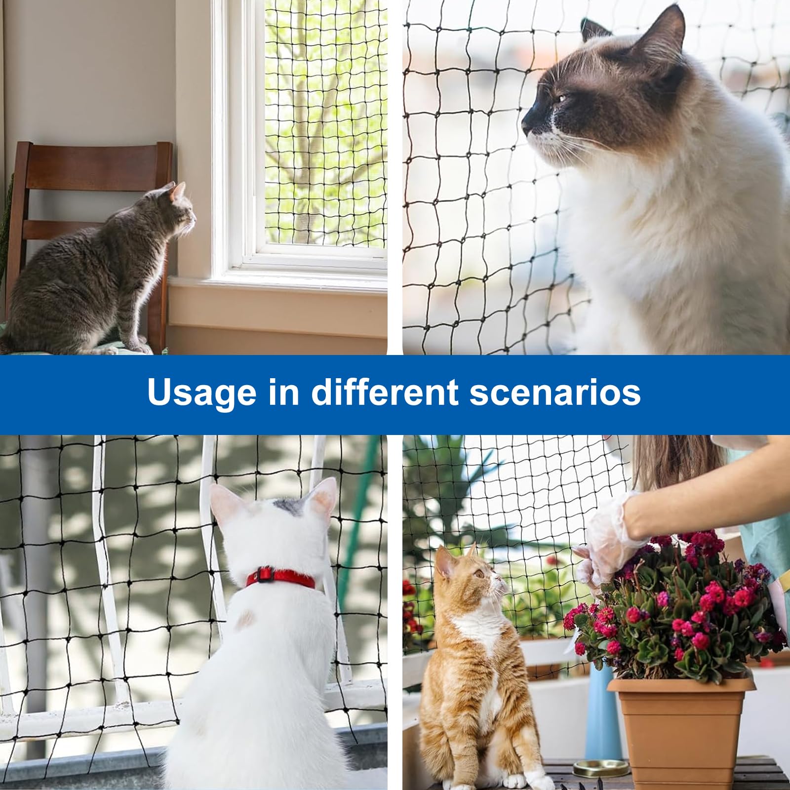 Filet pour Chat Haut de Gamme pour Balcon, Amélioré 4x3m Filet de Protection Chat, Résistant Aux Morsures Et à La Déchirure, pour Sécuriser Les Balcons, Terrasses, Fenêtres, Portes