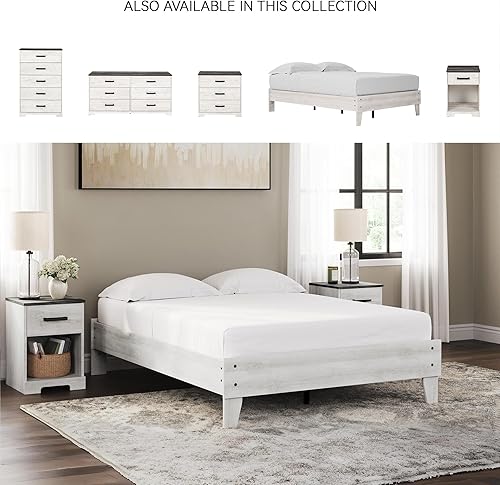 Miniatura 6 de Signature Design by Ashley - Base de cama con plataforma de granja casual Shawburn, tamaño matrimonial, cal desgastada Encalar,Gris (rustic