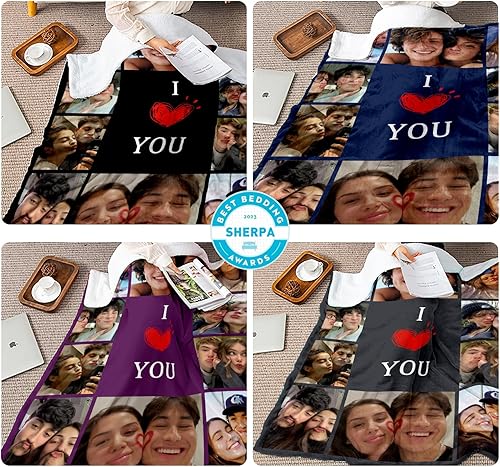 Miniatura 4 de DayOfShe Manta gruesa de forro polar Sherpa de invierno personalizada para esposa, marido, manta de fotos personalizada para parejas, regalos para