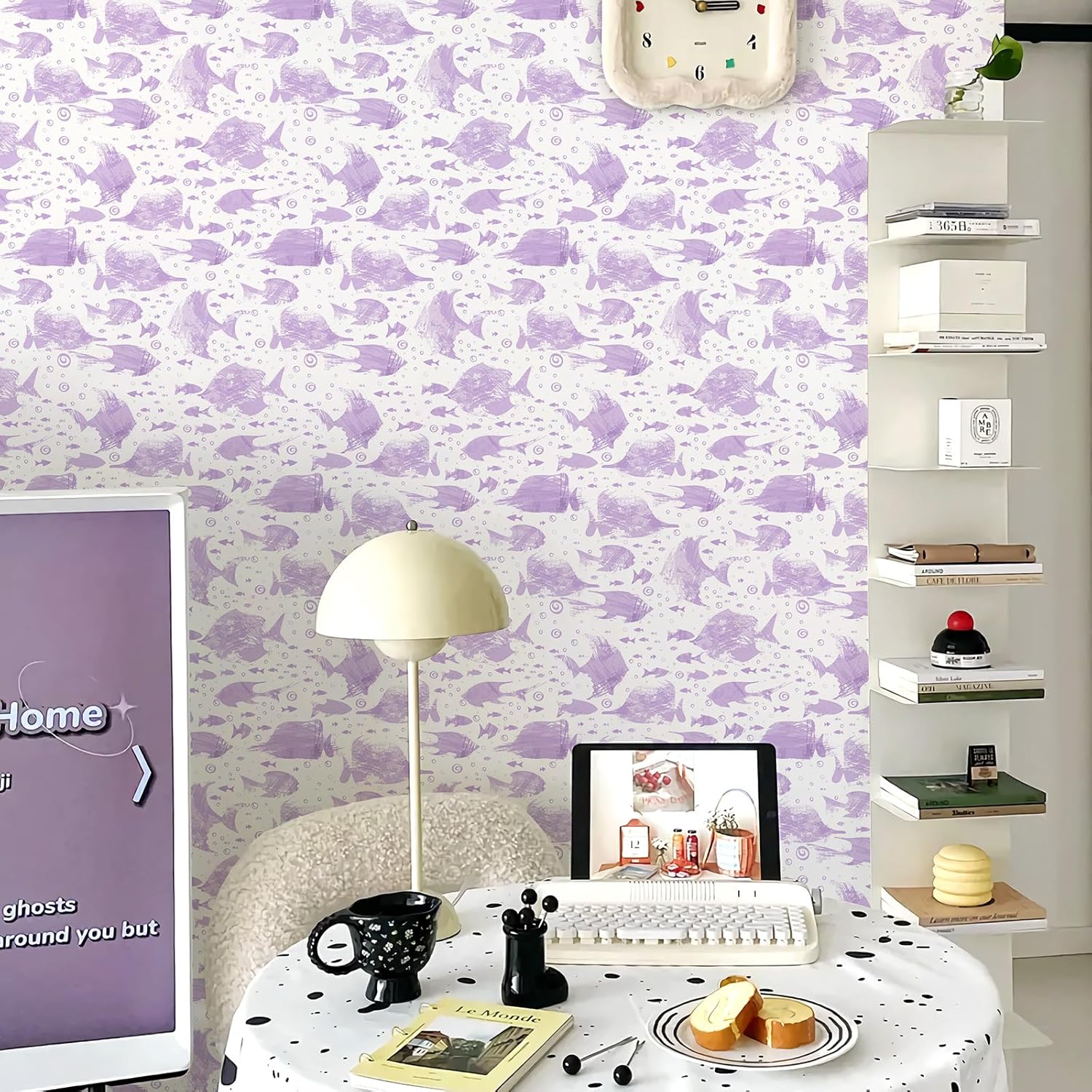 Purple Fish Abstract Wallpaper 17.3"x 120" Peel and Stick Wallpaper Self-Adhesive Contact Paper Waterproof Vinyl Removable Wall Paper for Children's Room,Bedroom,Cabinets,Living Room