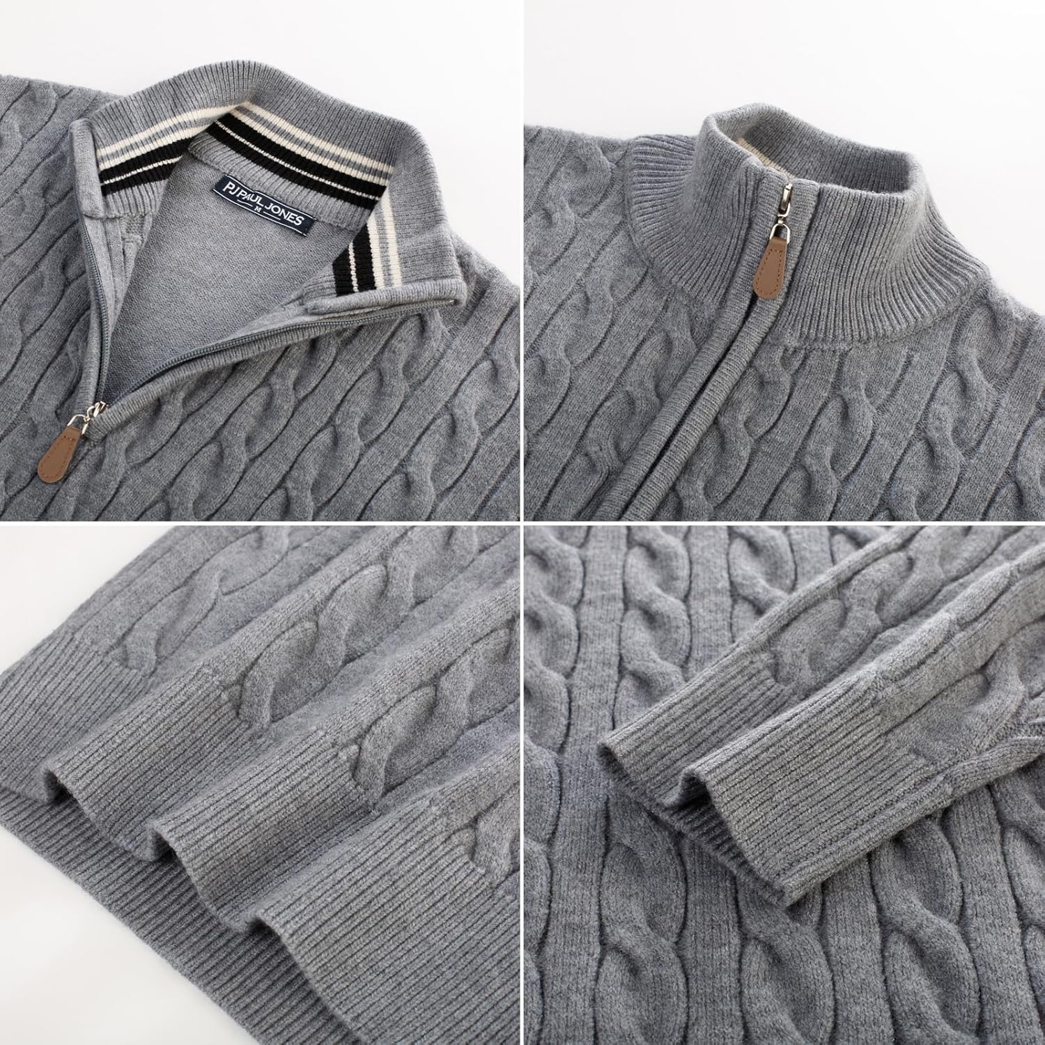 PJ PAUL JONES Mens Quarter Zip Sweater Cable Knitted Pullover Sweaters Textured Solid Colors Sweater - Image 6