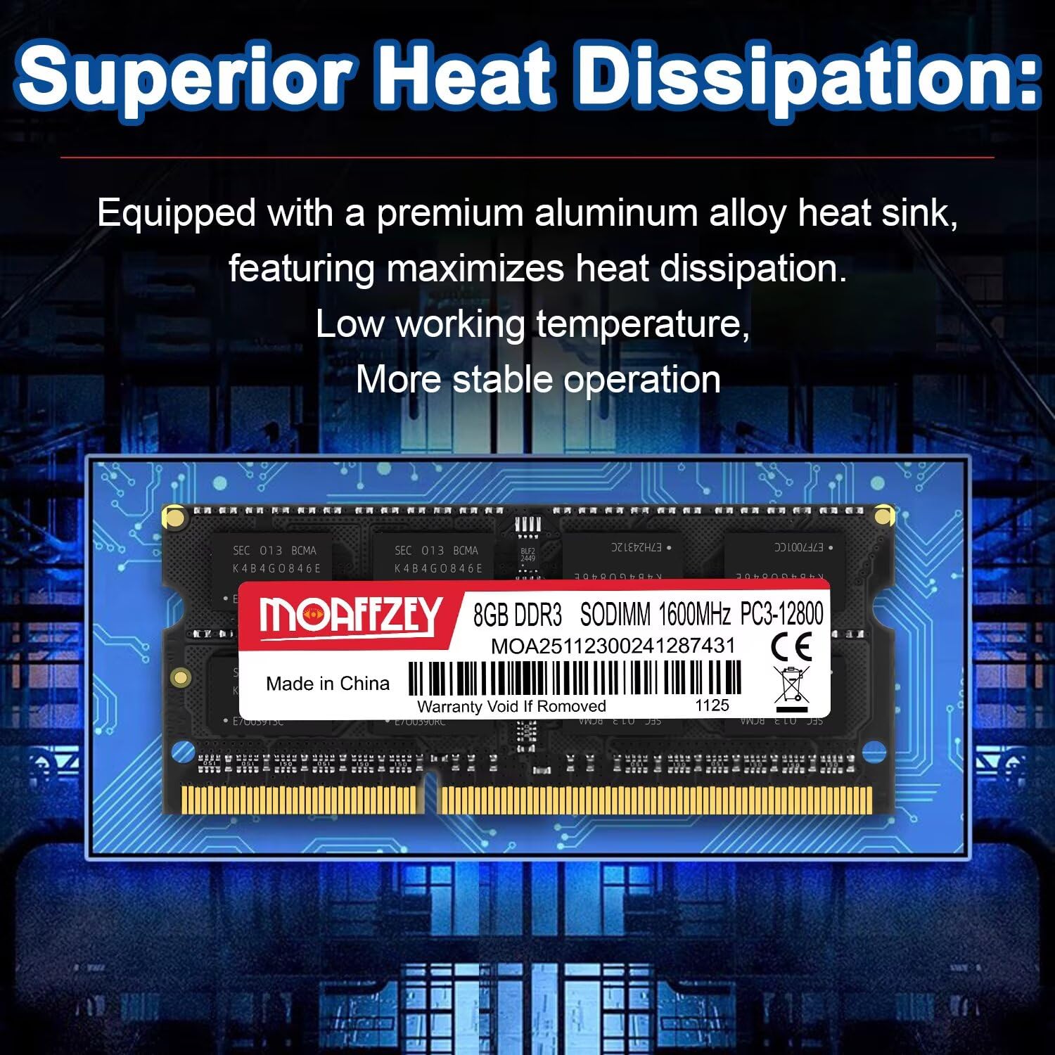 Moaffzey 8GB DDR3 RAM 1600MHz PC3-12800 CL11 Laptop Memory SODIMM