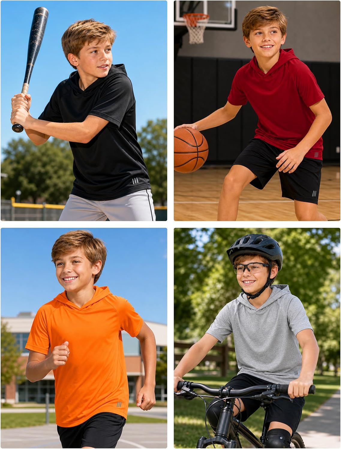 Boys Short Sleeve Hoodie Youth Cool Dry Athletic Hooded T Shirt