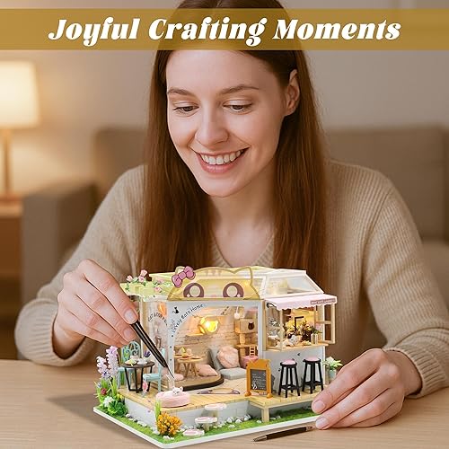Miniatura 4 de Flever Kit de casa de muñecas en miniatura para bricolaje, habitación creativa con muebles para regalo romántico de San Valentín (jardín de gatos)