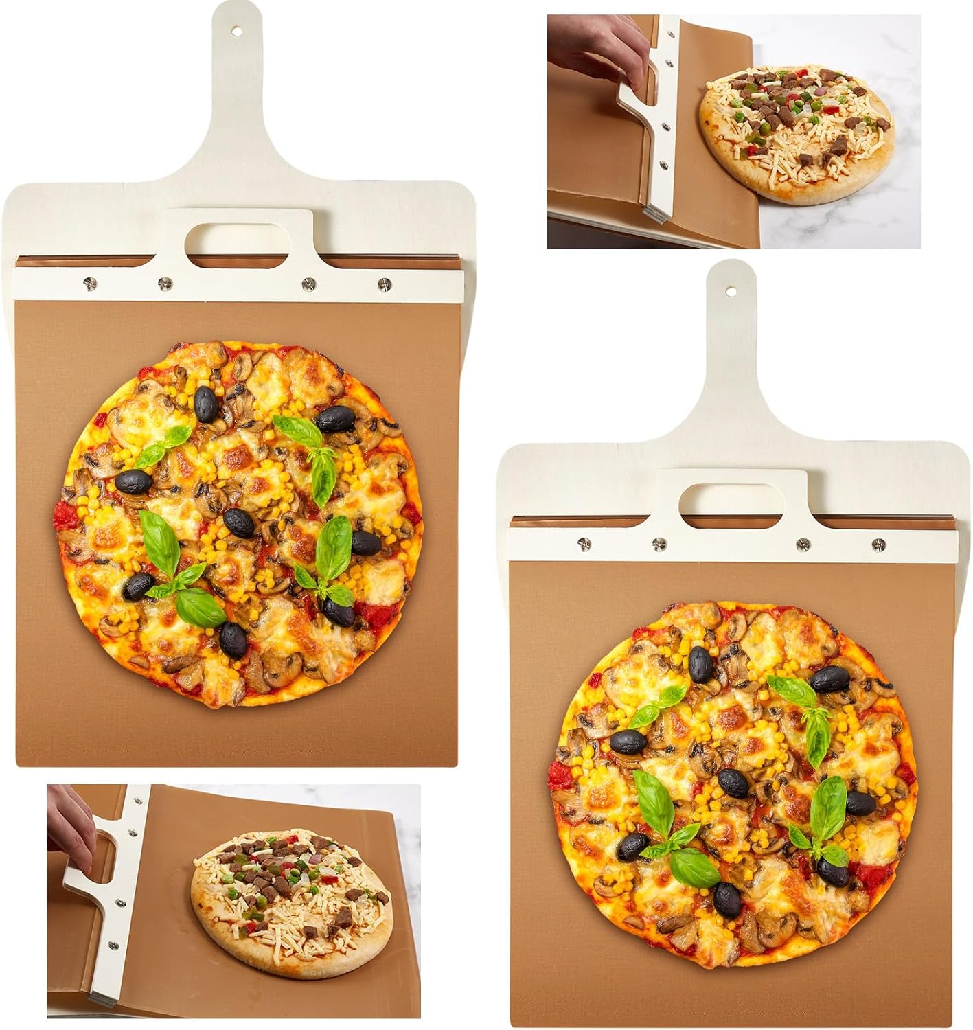 2 Pcs Sliding Pizza Peel 12 x 14 Inch Wooden Pizza Peel Pizza Paddle with Handle Pizza Spatula Paddle for Indoor Outdoor Pizza Bread Pie Oven