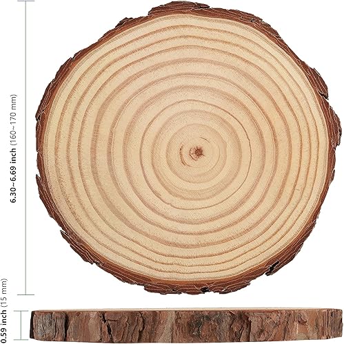 Miniatura 2 de HAKZEON 14 piezas de rebanadas de madera natural de 6 a 7 pulgadas, redondas de madera de 35 pulgadas de grosor con corteza, discos de madera sin