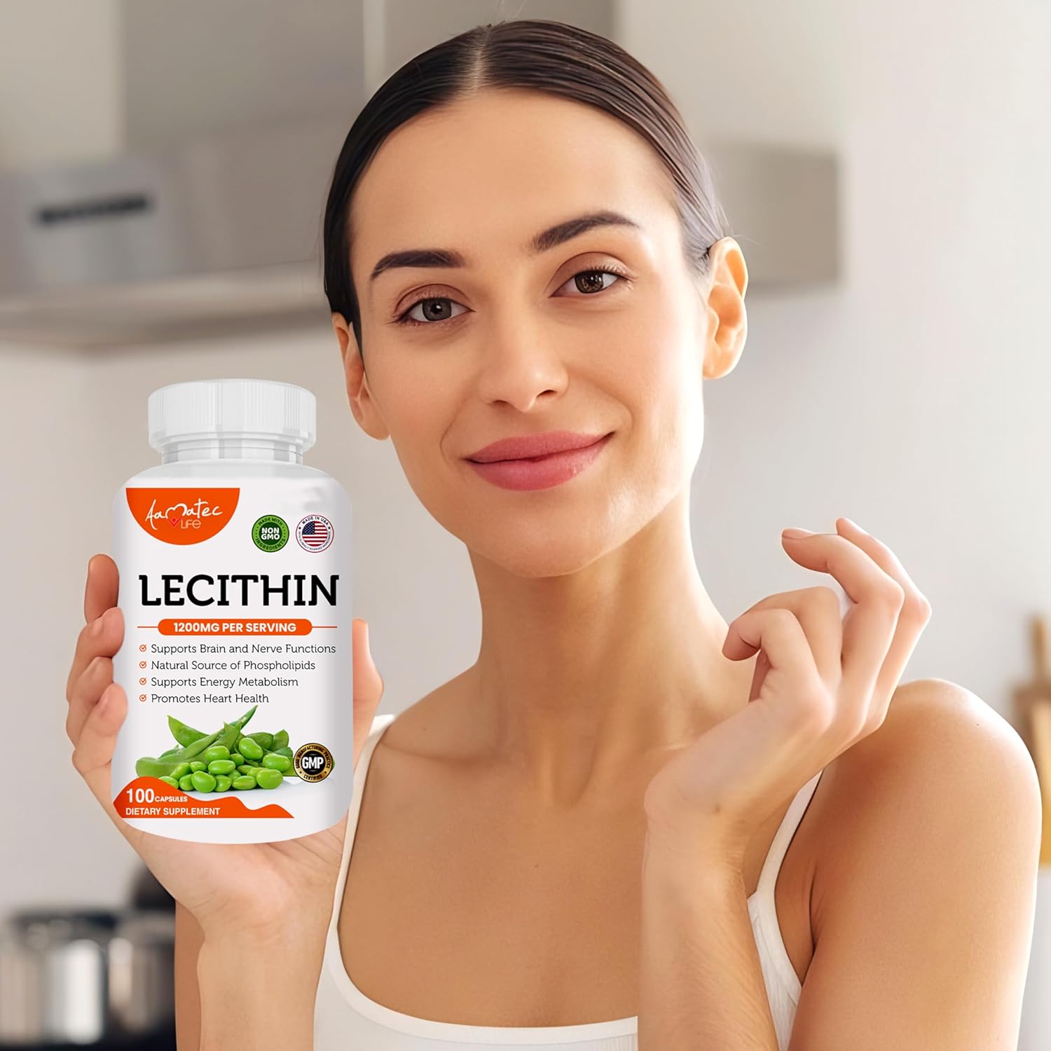 Soy Lecithin 1200mg Capsules Supplement for Heart, Liver & Brain Health – Supports Immune System, Brain Function & Metabolism - Non-GMO & Made in The USA- 100 Capsules / 1200mg - Image 2