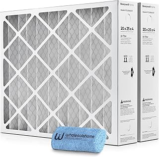 20x25x4 Air Filter Replacement MERV 11, FC100A1037 Pleated HVAC AC Furnace Filters with Wholesalehome Cleaning Cloth, 2-Pack (Actual Size: 19.94 x 24.88 x 4.38 Inches)