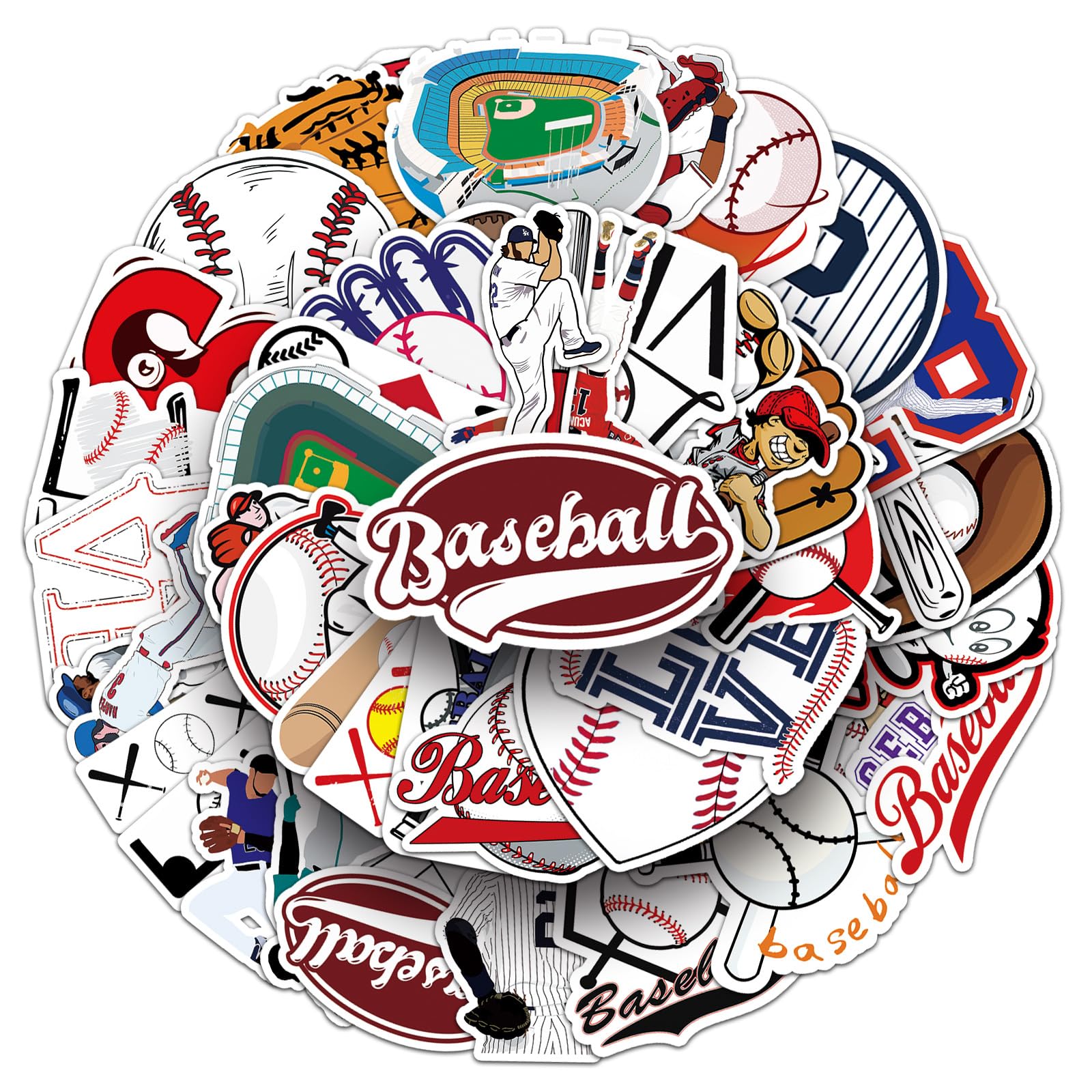 50Pcs Baseball Sport Stickers, Cool Sport Baseball Waterproof Vinyl Decal for Adult Teen Kids Notebook Water Bottle, Laptop, Luggage, Phone,