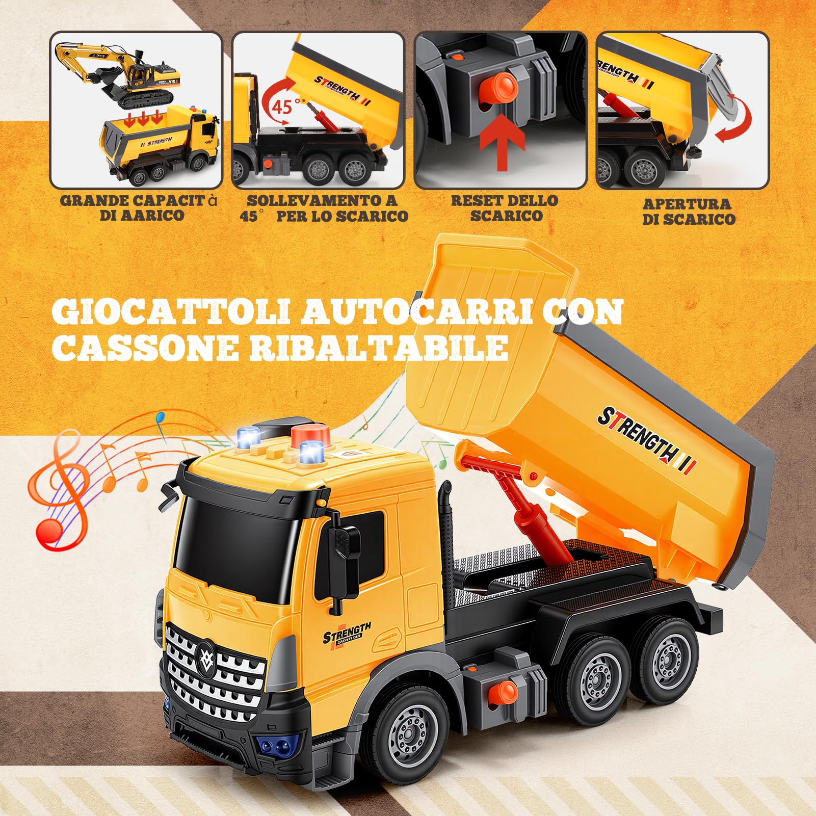 EUCOCO Giochi Bambini 3 4 5 6 7 8 Anni, Ruspa Escavatore Camion Giocattolo Per Bambini Regalo Bambino 3-8 Anni Macchinine Per Bambini Giocattolo Bambino 3-8 Anni Regali Compleanno Bambini Bambino