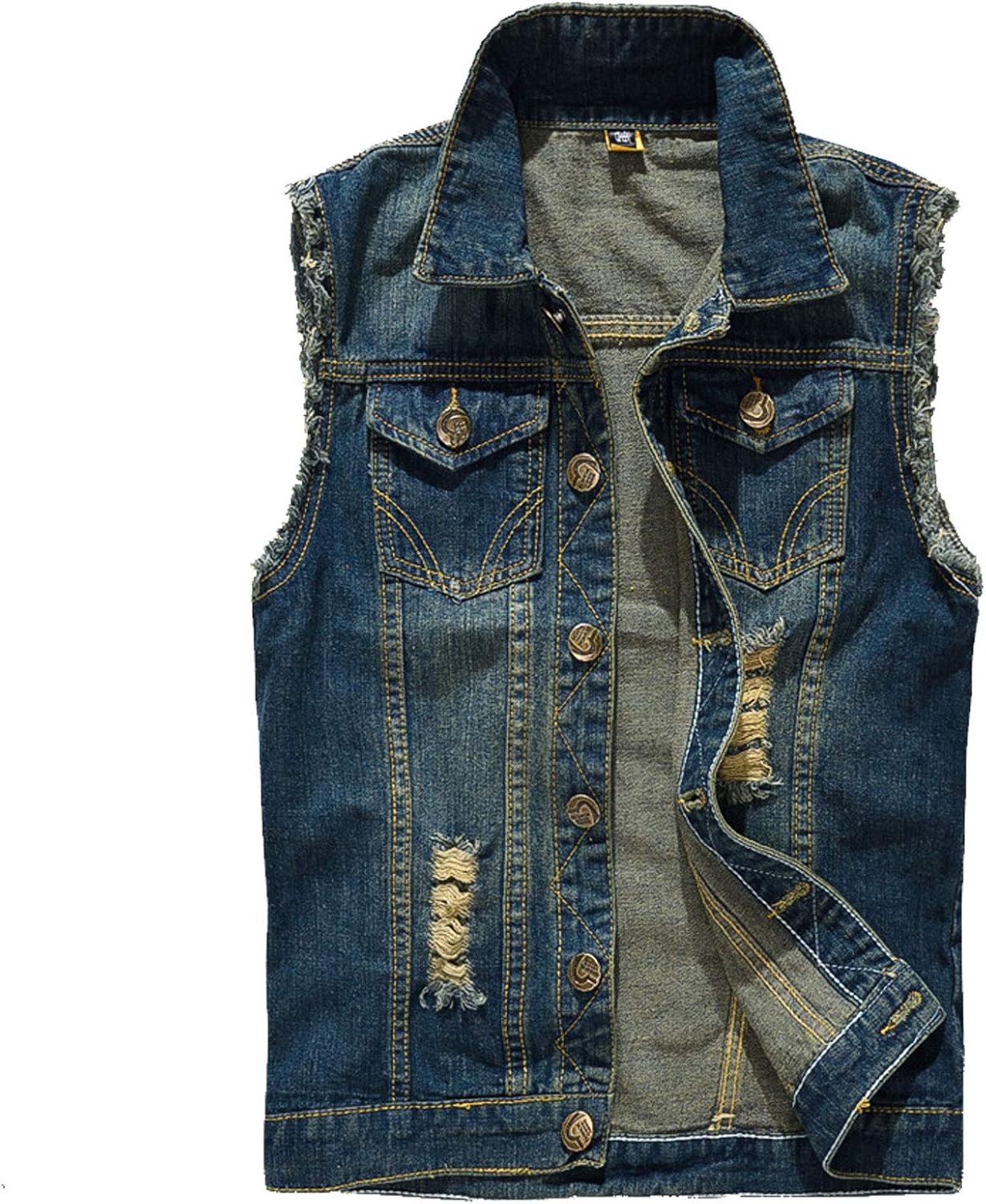 Flygo Men's Button Down Distressed Denim Vest Ripped Trucker Jean Outwear