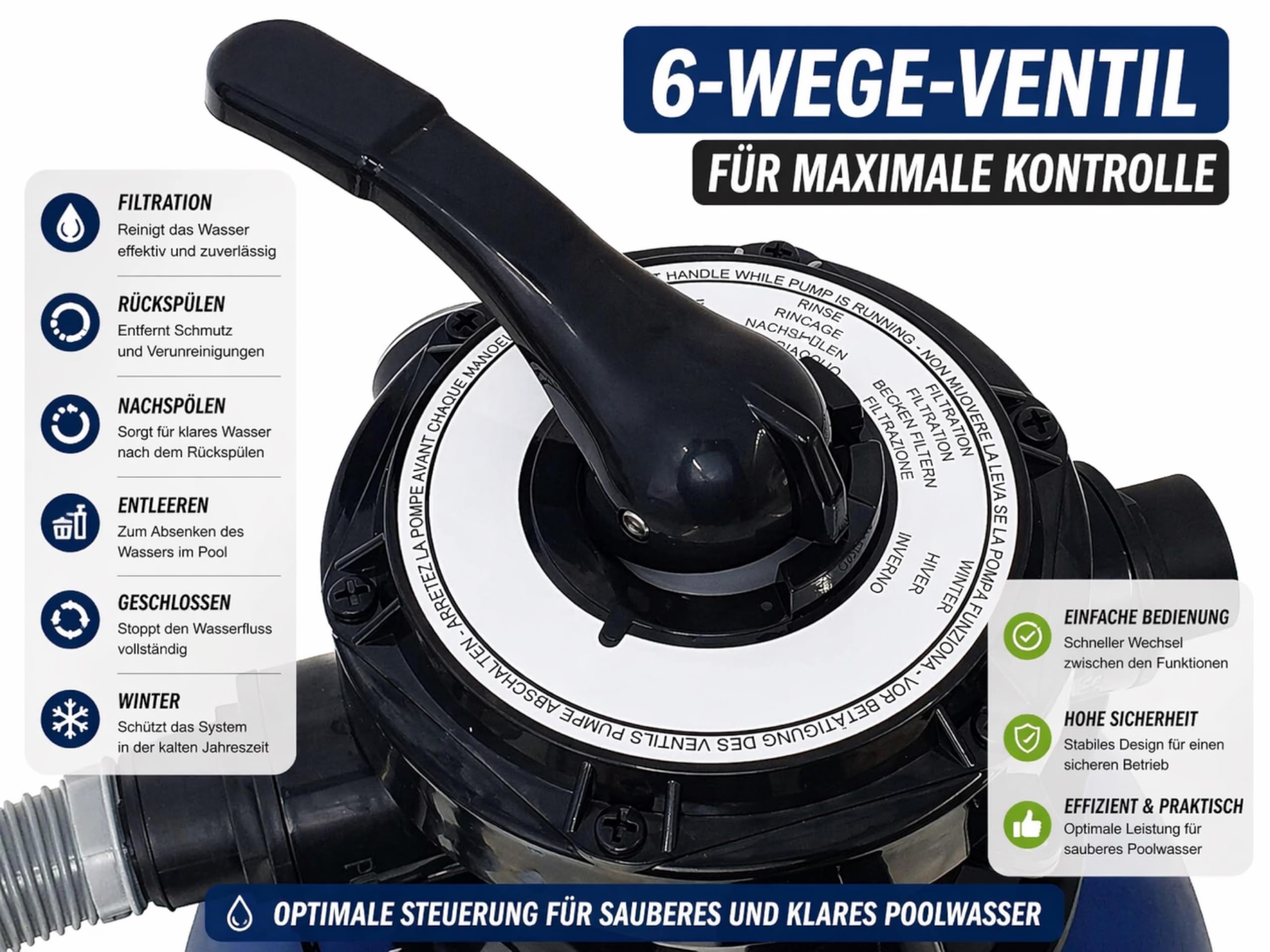 DMS® SFA-01 filtr piaskowy, system filtra piaskowego, 10200 l/h, system filtrujący do basenu, 4-drożny zawór, łatwe sterowanie, filtr do 20 kg, kolor piaskowy