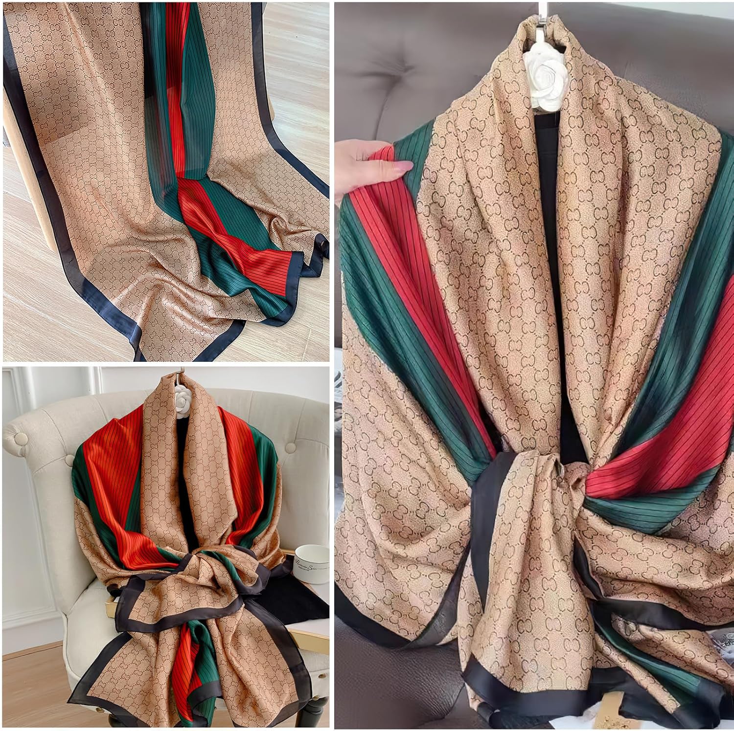 vimate 100% Large Silk Feeling Scarf-Women's Fashion Long Mulberry Silk Satin Neck Scarf Sunscreen Shawl Wrap Headscarf - Image 5