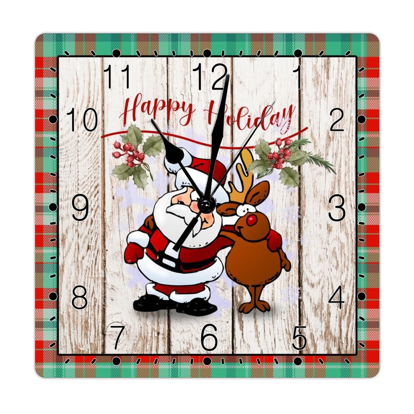 Père Noël Horloge Murale en Bois Silencieuse pour Chambre Enfant