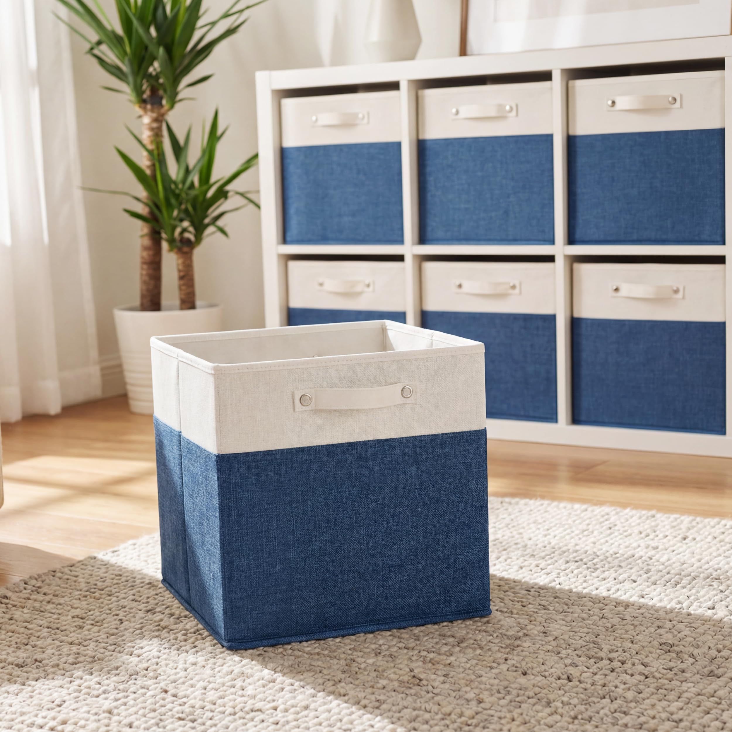 Set di 4 cestini portaoggetti pieghevoli, 33 x 33 cm, in tessuto di lino, per mensole e cassetti con manici, per organizzare armadi, ripostiglio, stanza dei bambini, camera da letto, set da
