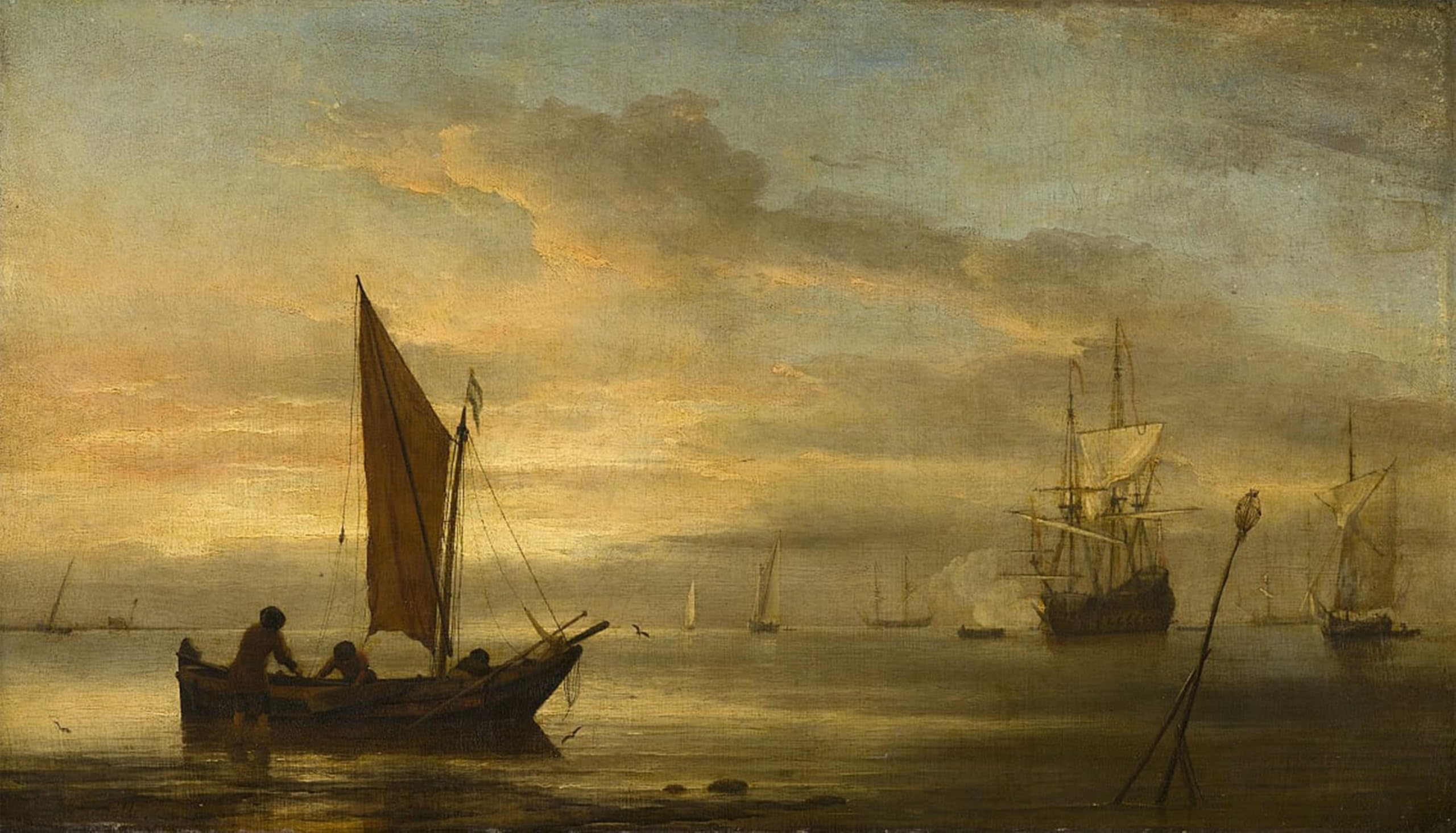 ARTXLXXBN Famous Print Painting Colorful Art Print Zonsondergang Op Zee by Willem Van De Velde Canvas Art Decorations for Home Decor 60x90cm