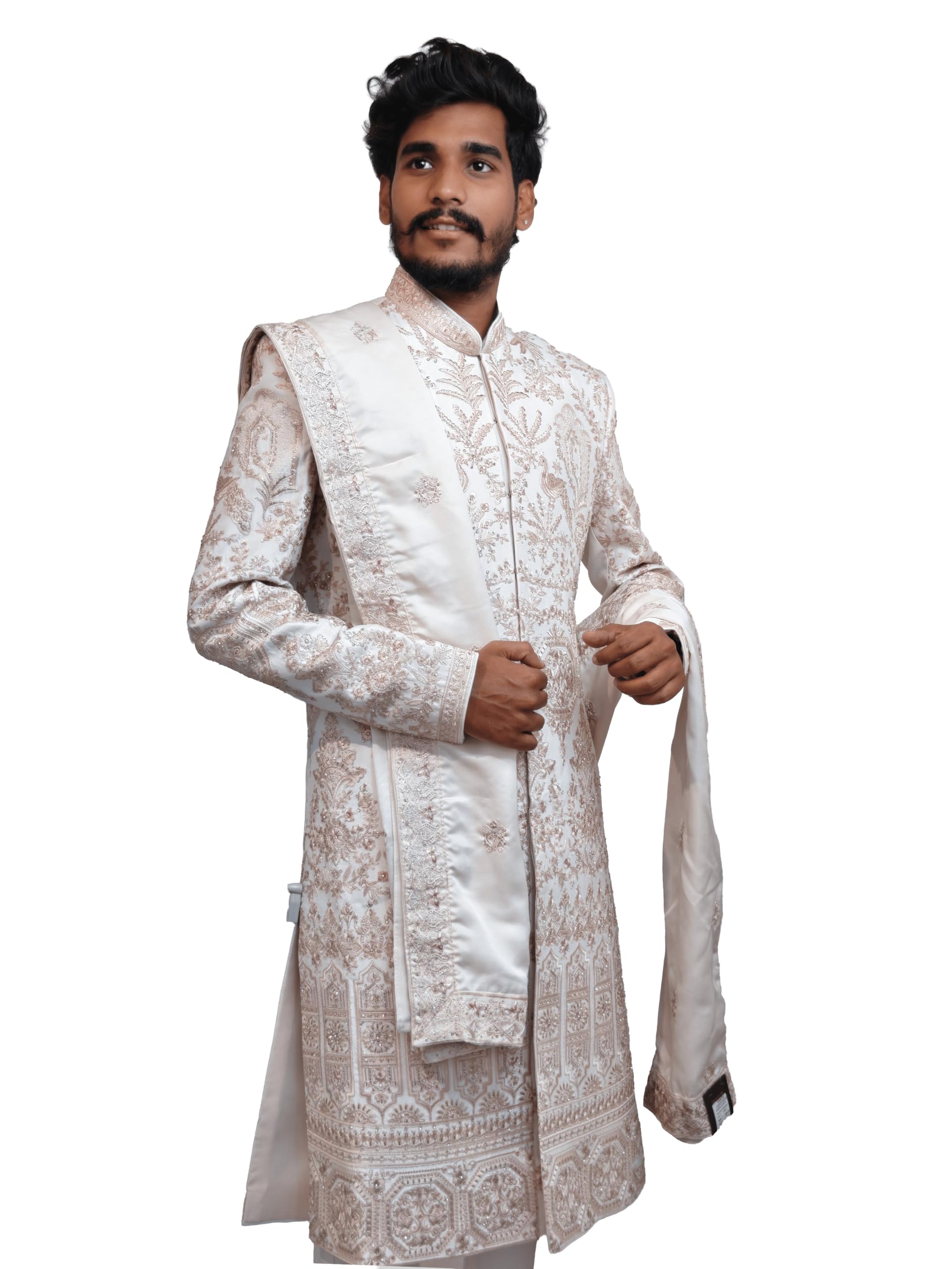 Men's Premium Heavily Embroidered Sherwani Set | 2-Piece Royal Wedding & Groom Wear | Intricate Zari Work Kurta & Tailored Trouser | Sizes 38-44-image-49