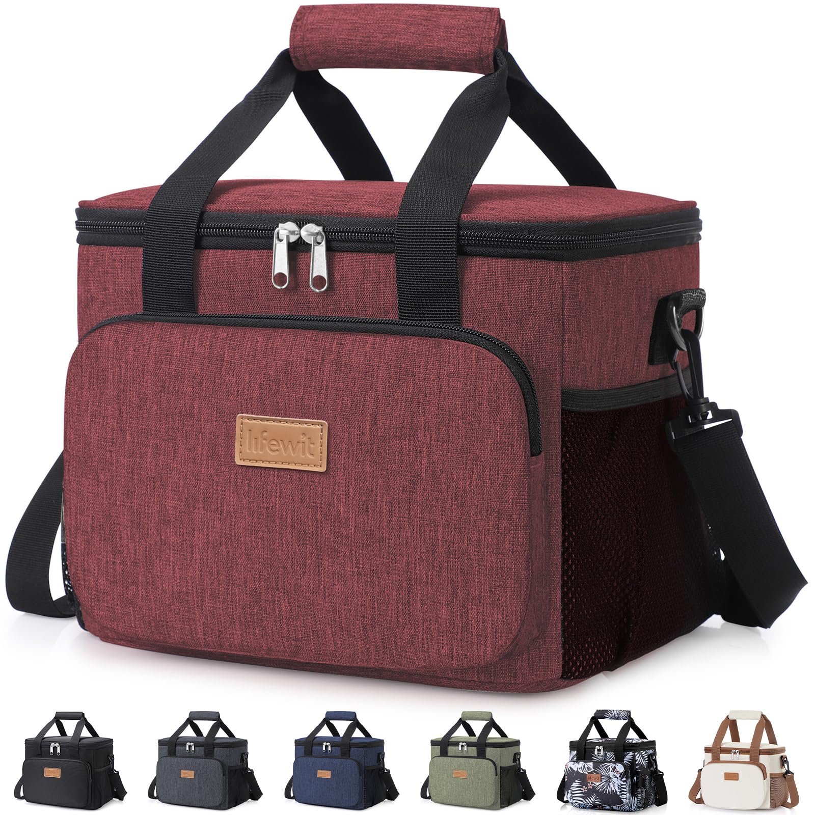 Lunch Bag 8.5L 12 Can Insulated Lunch Box Soft Cooler Cooling Tote for Adult Men Women, Burgundy