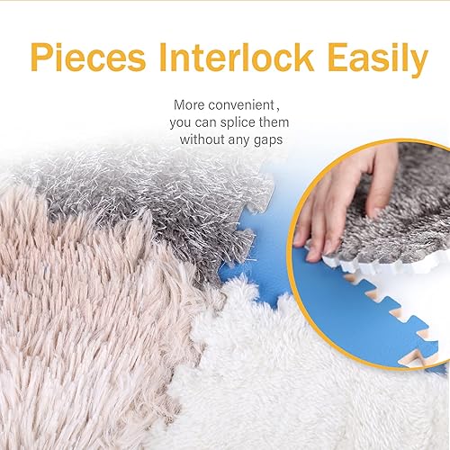 Miniatura 5 de Alfombrilla de espuma entrelazada para niños y niños, 6 piezas de azulejos de rompecabezas de felpa suave, artículos sensoriales con diferentes