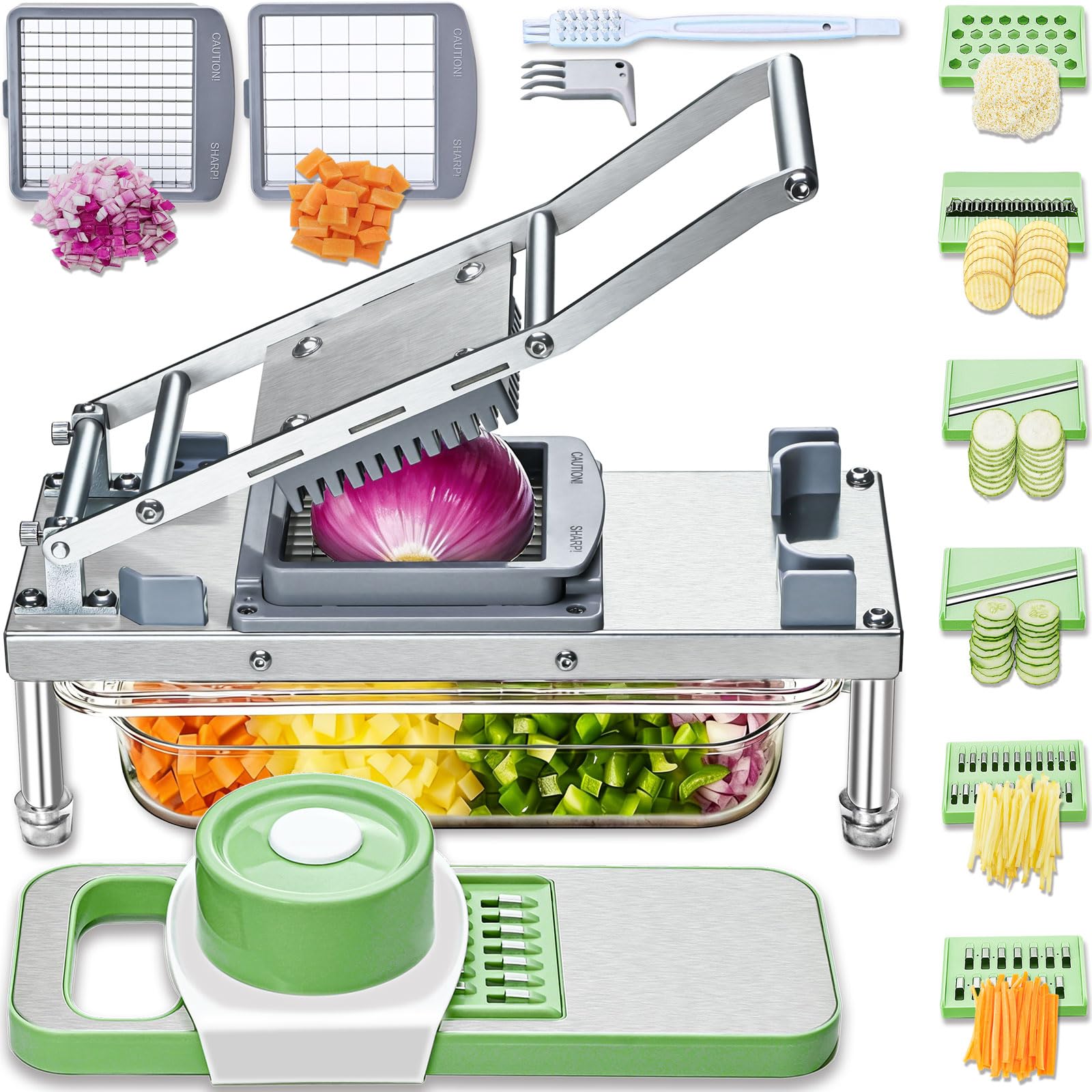Sponsored Ad - Vegetable Chopper, Veggie Chopper With 8 Blades, Onion Cutter with Container, Pro All-in-1 Food Dicer, Mandoline Slicer, Stainless steel materials Salad Grater