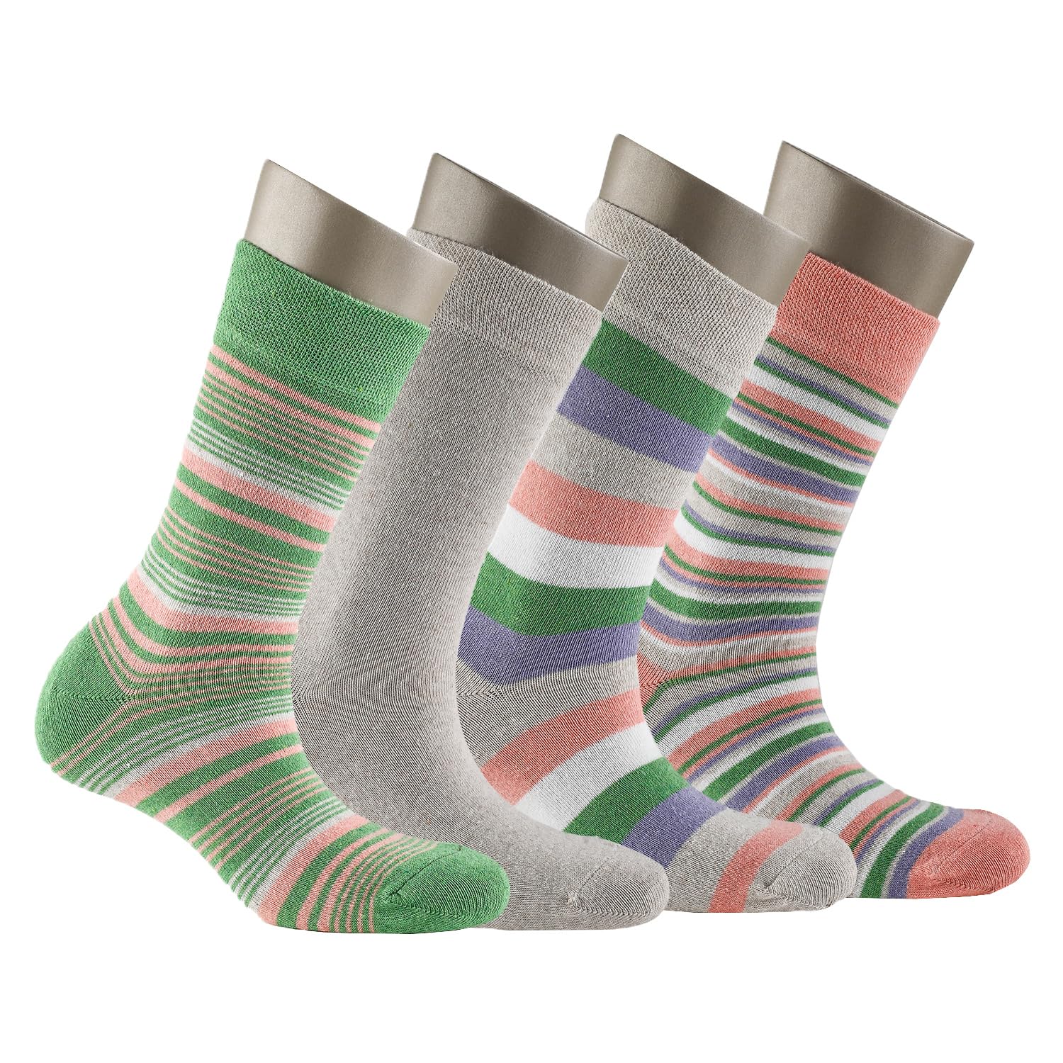 Cosyfeel Crew Socks for Women 4-Pack Soft Cozy Cotton Women's Cotton Eco-Friendly Cute Patterns Multicolor Women Sock (Stripes, 9-12 US)