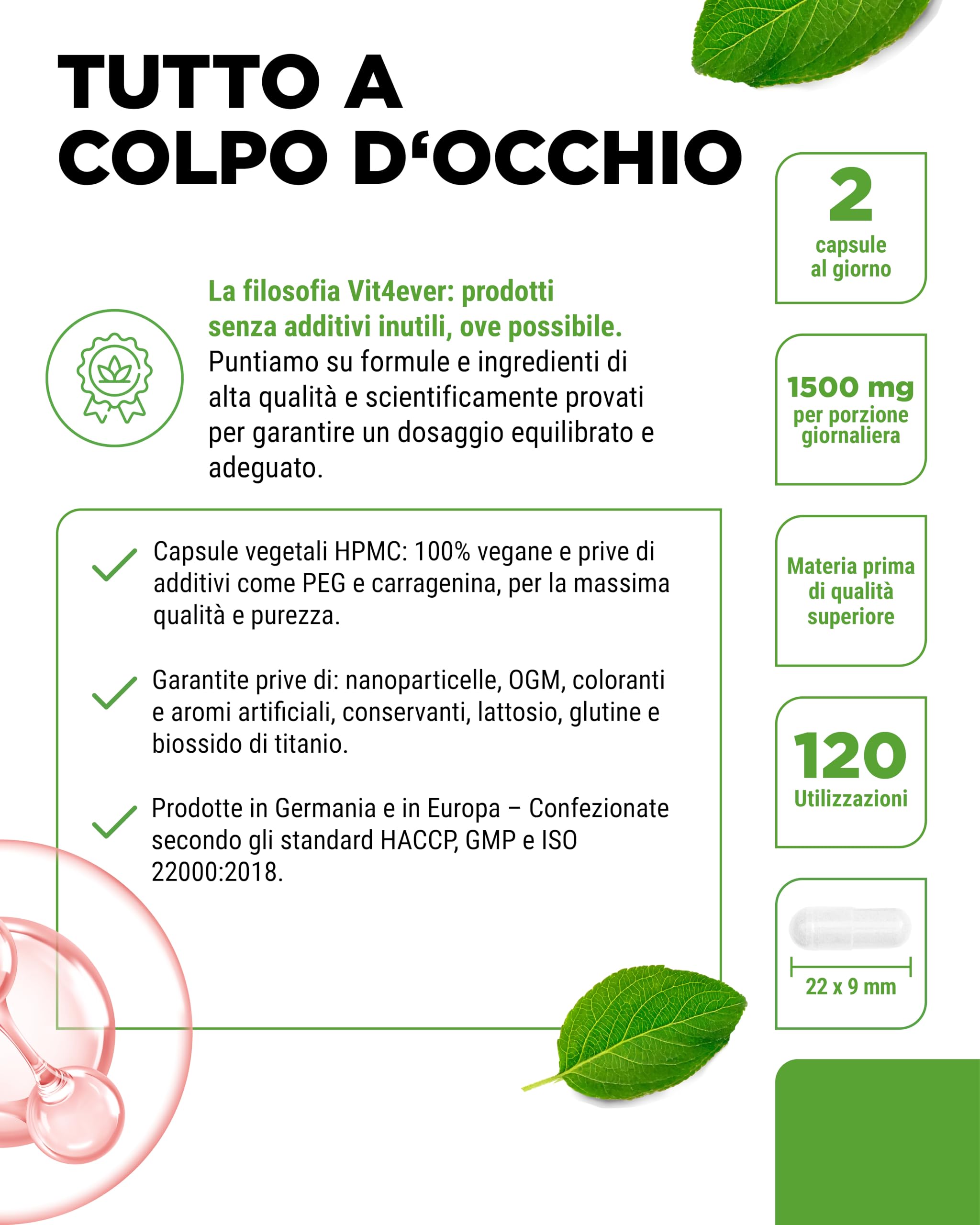 Myo-inositolo 1500 mg al giorno – 240 capsule vegane ad alto dosaggio – Inositolo puro come componente importante del metabolismo cellulare – Senza additivi non necessari