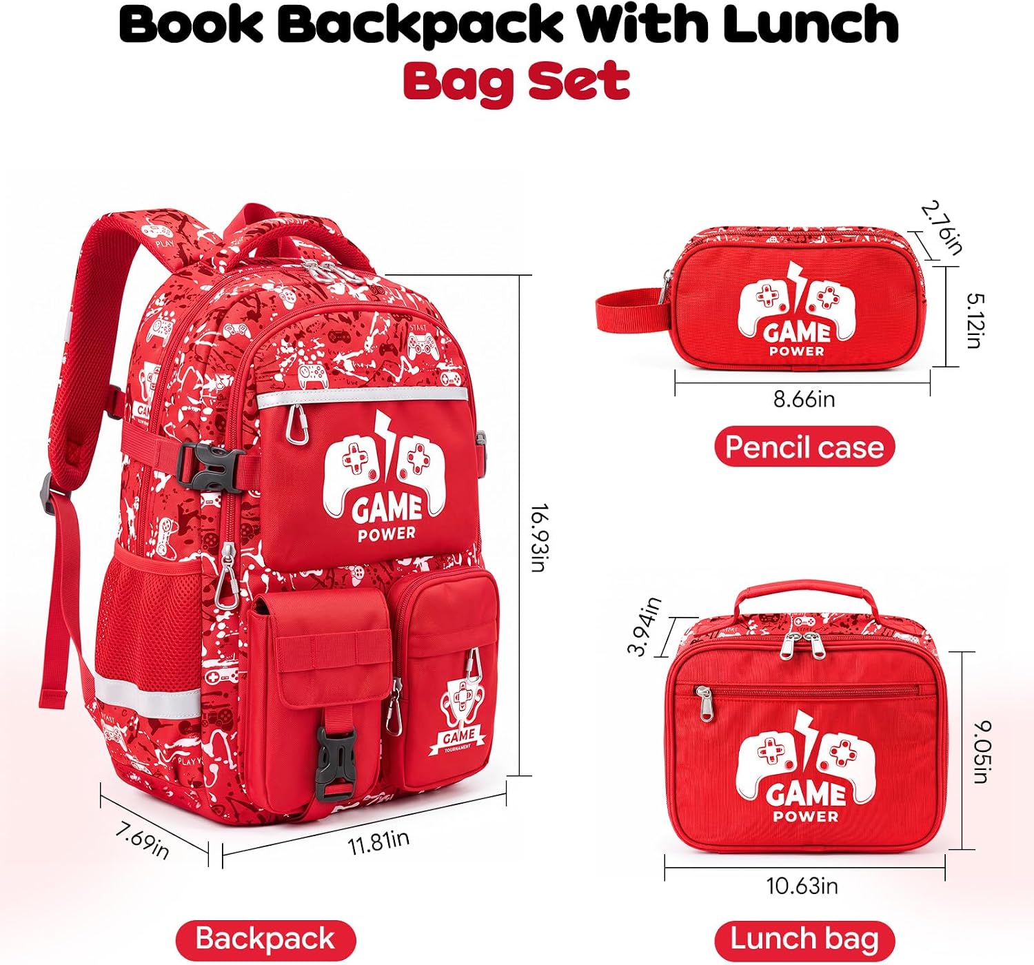 Cool Luminous Gamer Backpack for Boys with Lunch Bag & Pencil Case image 3