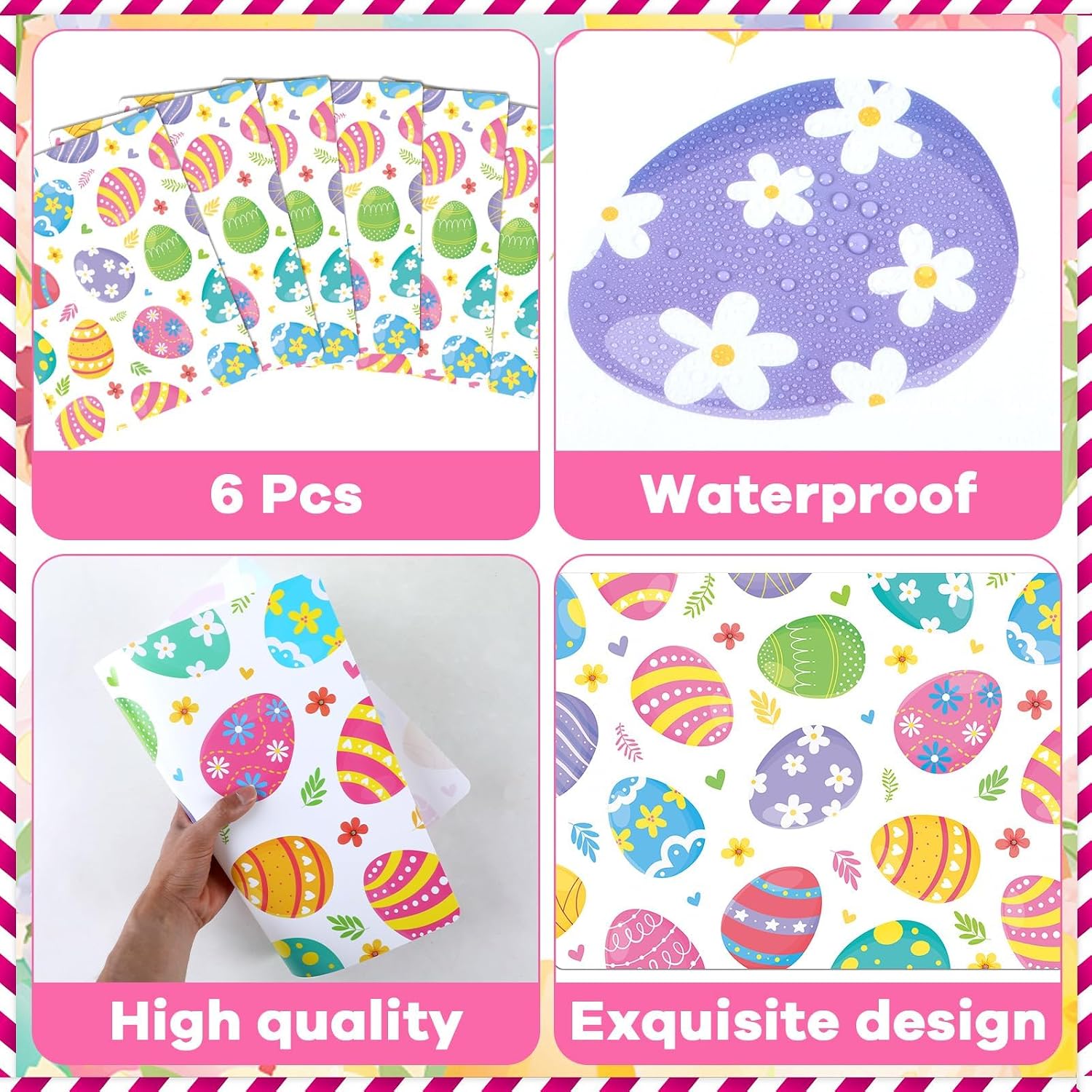 Easter Eggs Placemats Set of 6 Happy Easter Egg Plastic Table Mats Spring Place Mats Watercolor Colorful Eggs Washable Table Decoration for Indoor Outdoor Party Kitchen Dining