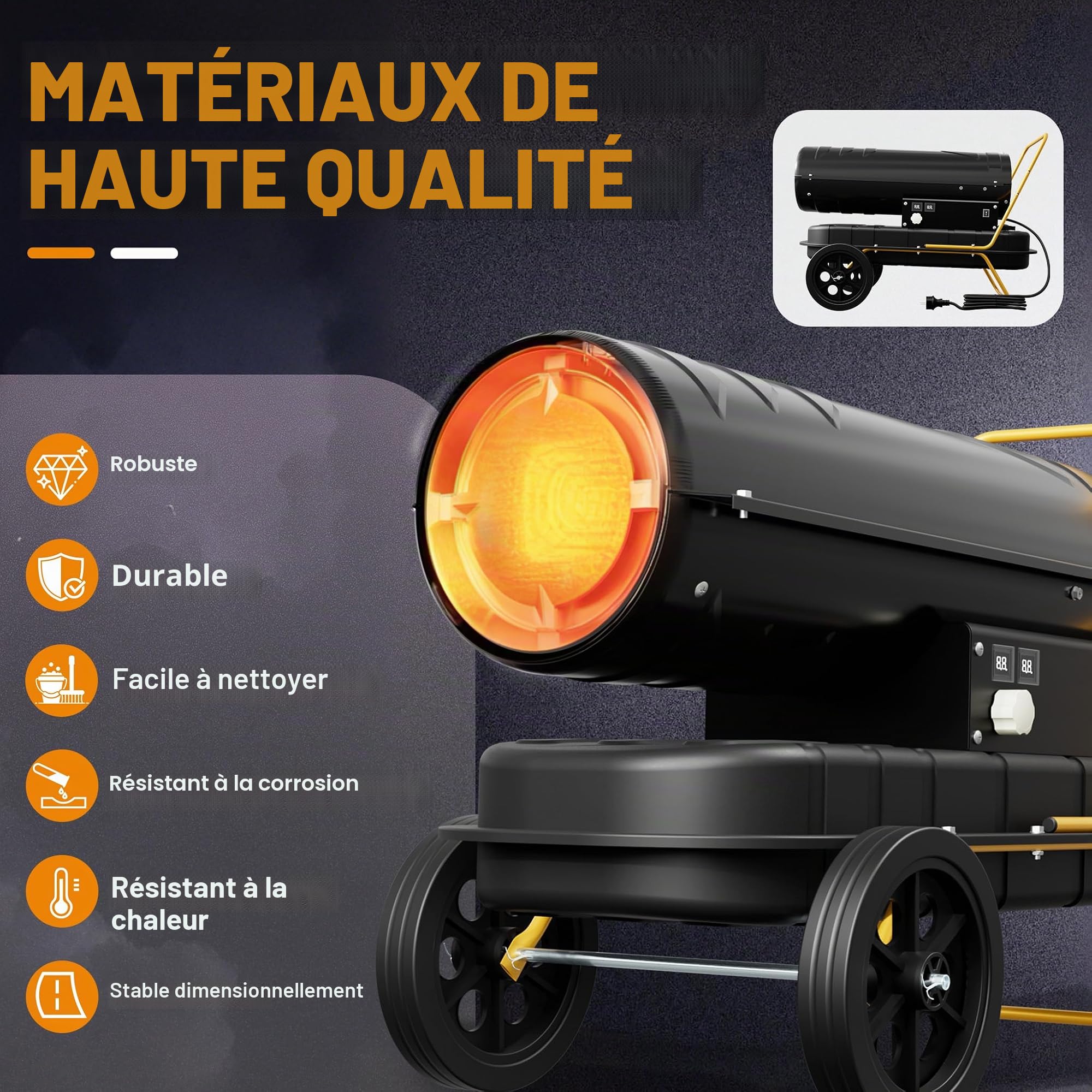 FIVMEN Canon de chauffage diesel 30 kW avec thermostat Chauffage à huile Chauffage souffleur à huile 22 l Débit d'air 720 m³/h Chauffage à huile Chauffage de chantier Canon diesel avec ventilateur