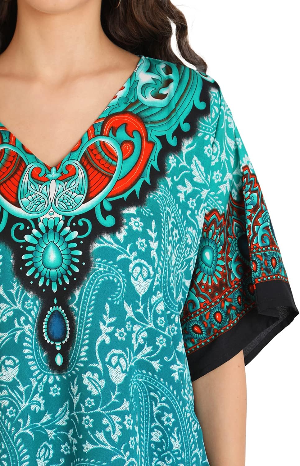 Miss Lavish London Long Kaftan Dress Women, Flowy Resort Wear, Maxi Plus Size Swim Coverup, Lightweight Summer Long Kaftan - Image 3