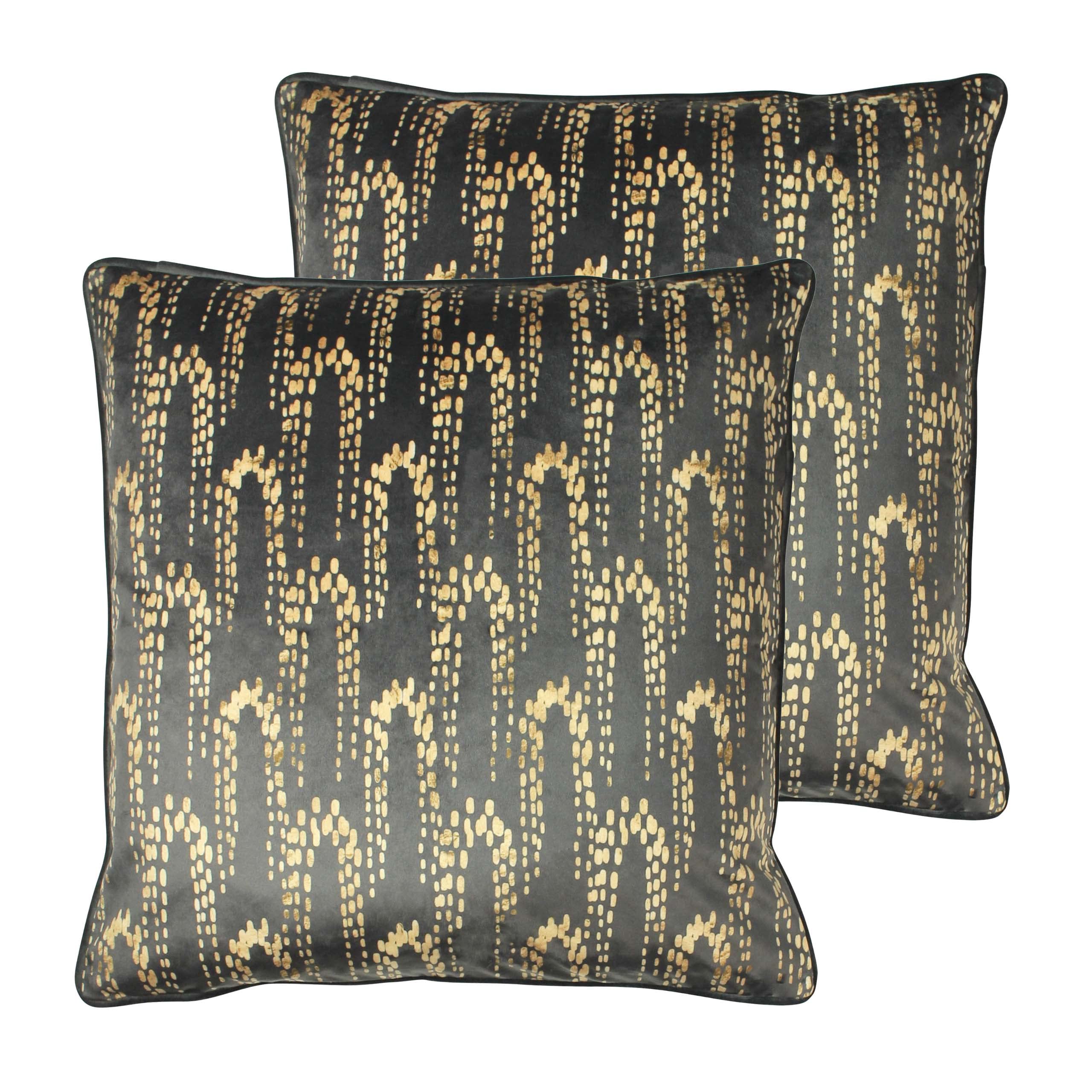furn. Wisteria Feather Filled Cushions Twin Pack, Charcoal, 50 x 50cm