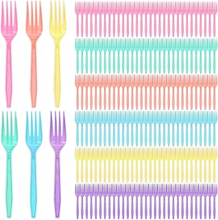 JarThenaAMCS 150Pcs Pastel Plastic Fork 6 Macaron Colors Heavy-Duty Disposable Dinner Dessert Fork Plastic Flatware Cutlery Utensil For Birthday Wedding Party Supplies, 7.3 In