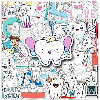 Teeth Stickers for Teenagers Adults 50 Pieces Tooth Waterproof Vinyl Sticker Set Car Motorcycles Bicycle Skateboard Snowboard Luggage Laptop Suitcase Helmet Motorcycle Computer