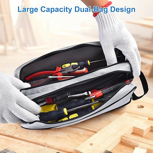 Miniatura 3 de Pequeña bolsa de herramientas  Compartimentos duales, bolsa de herramientas con cremallera de 12 pulgadas, organizador de almacenamiento multiusos