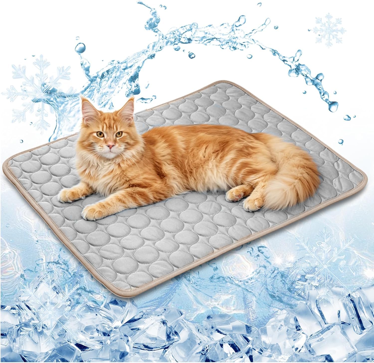 GUYAQ Pet Cooling Mat 60x50cm, Non-Toxic Foldable Cooling Pad, Scratch-Resistant Washable Cat Cooling Mat, Easy to Clean Cat Cool Mat for Indoor, Outdoor and Car Use (M/Grey)