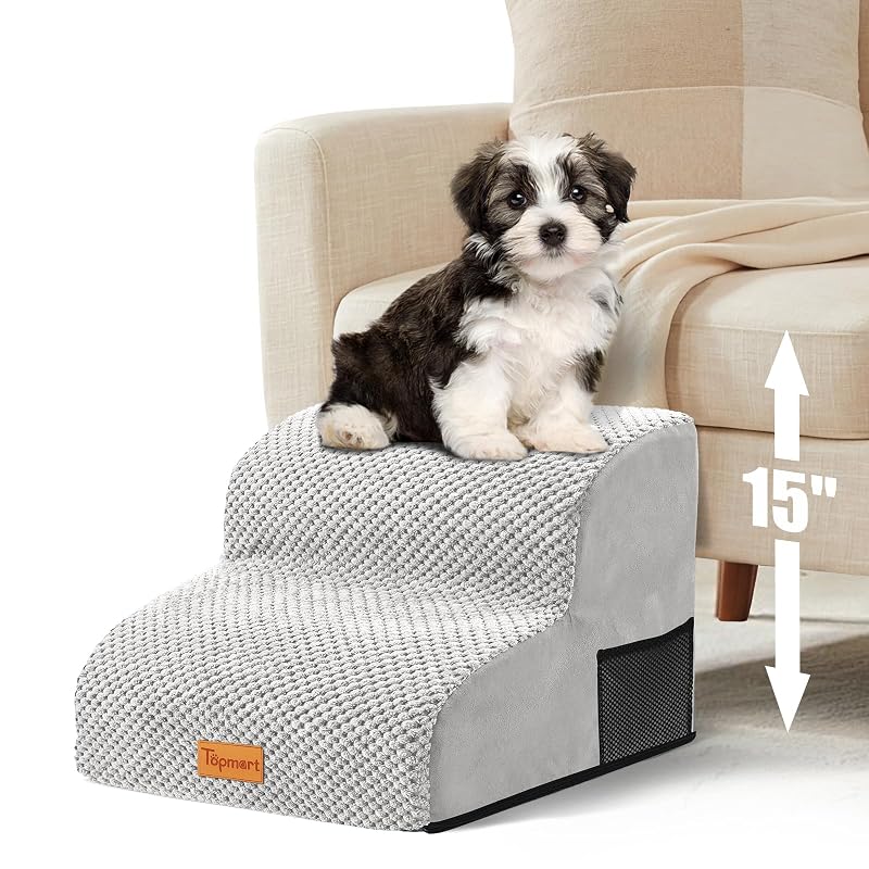 Escada para cães e gatos de espuma de alta densidade Topmart Light Grey, 2 níveis