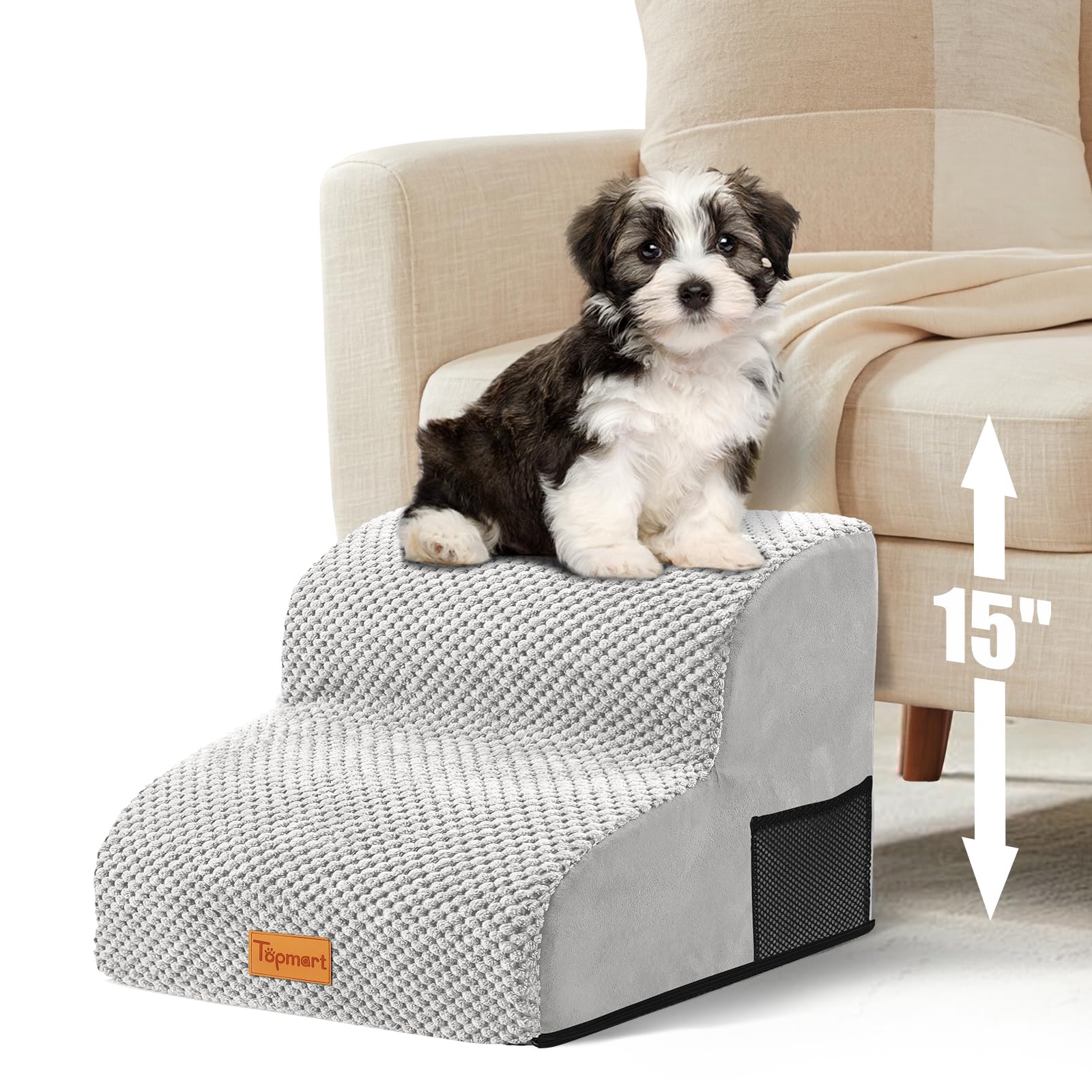Topmart High Density Foam Pet Steps 2 Tiers,11.8" High,Non-Slip Dog Stairs