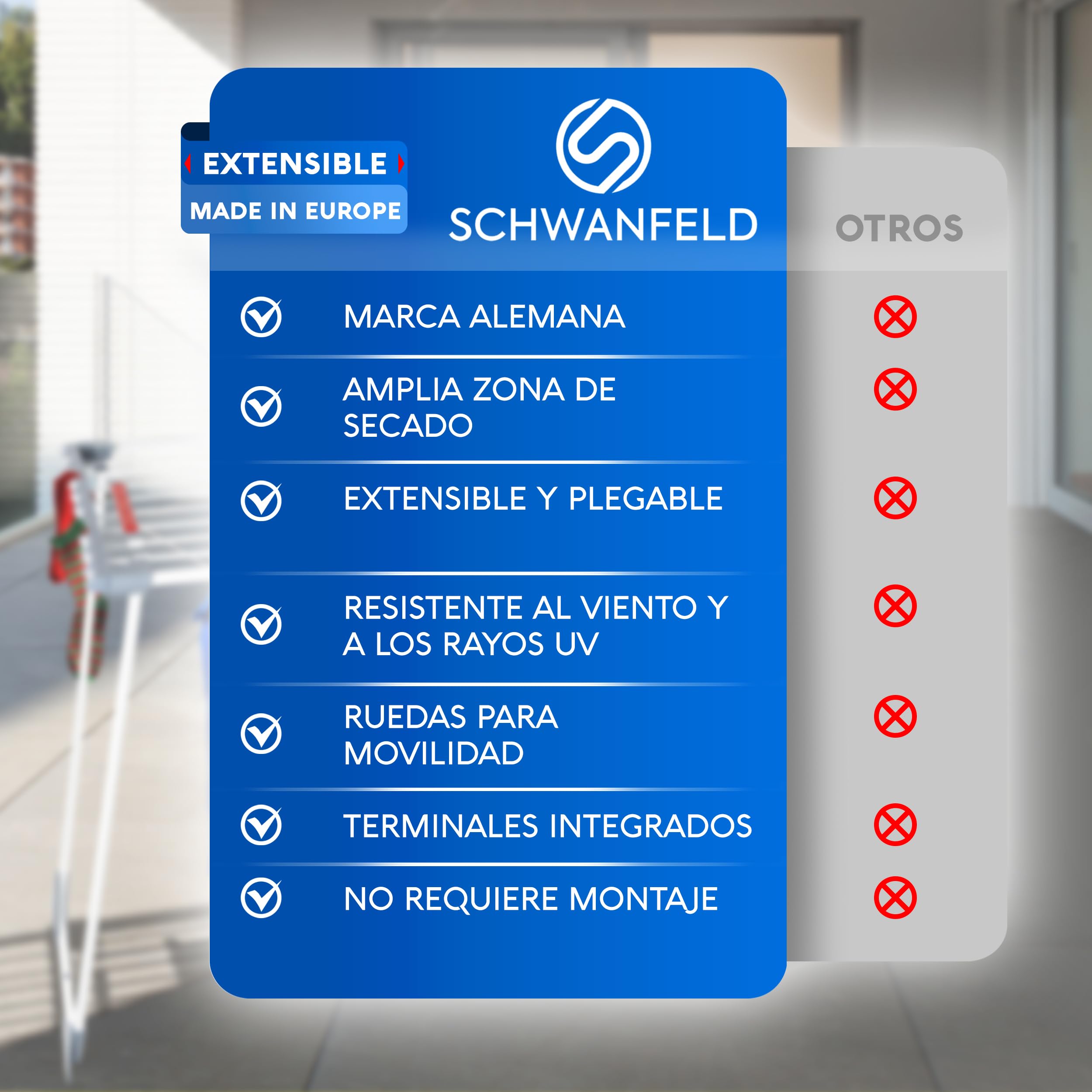 SCHWANFELD® Tendedero Extensible [20M Longitud EN SECO] - Tendederos Plegables - Tendedero Plegable - Tenderetes de Ropa Plegables - Tendedero Exterior - Estendal Tendal Plegable - Tenderete