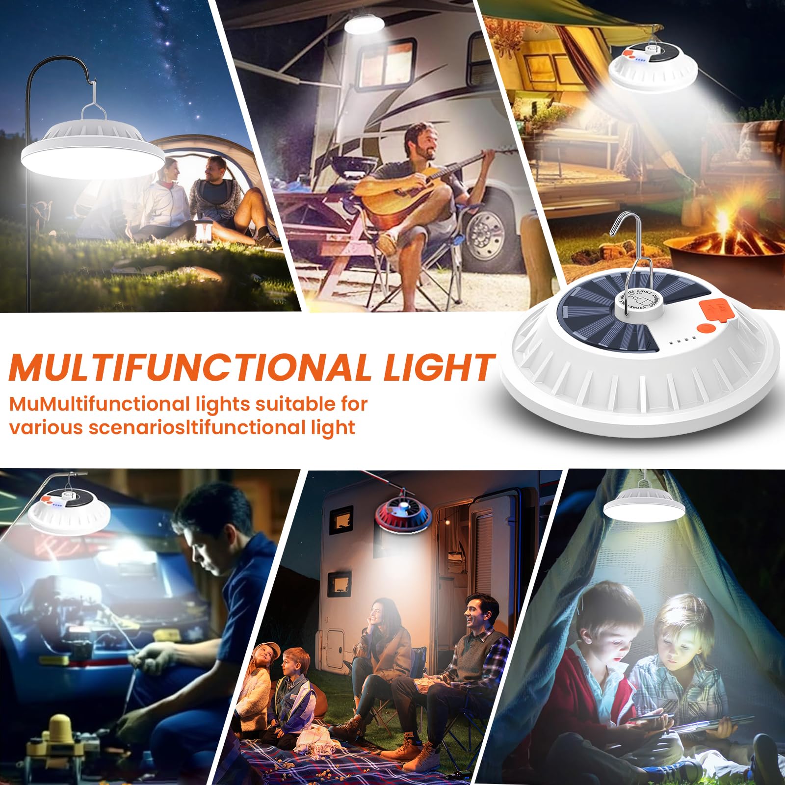 Lampara Solar Camping, 2 Piezas Luz Camping Recargable, con 5 Modos de lluminación y Mando a Distancia, IPX7 Impermeable Portátil Luz de Emergencia para Acampar Carpa Pesca Senderismo