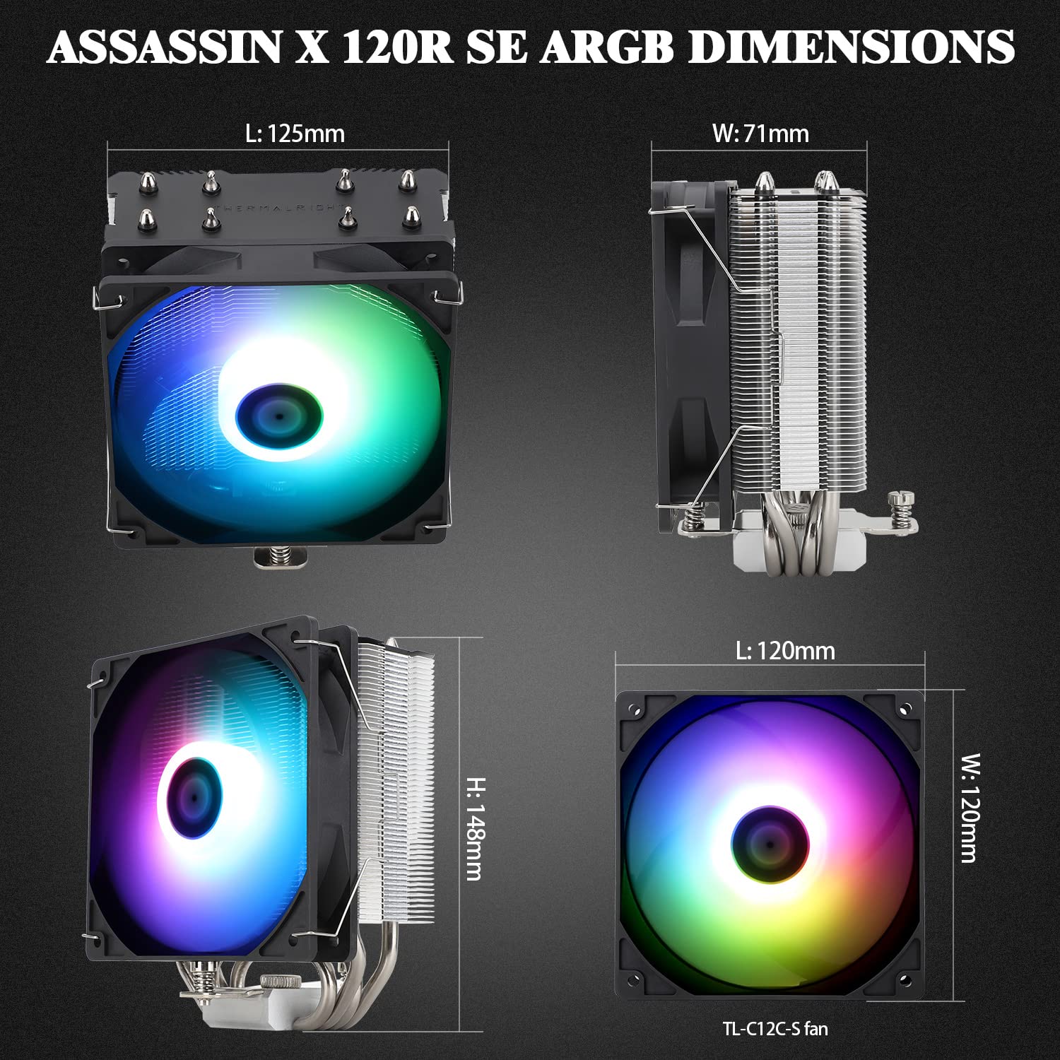 TR AssassinX120 SE ARGB Refroidisseur d'air CPU, 4 caloducs, TL-C12C-S PWM, roulement S-FDB, pour AMD AM4 AM5/Intel 1150/1151/1200/1700