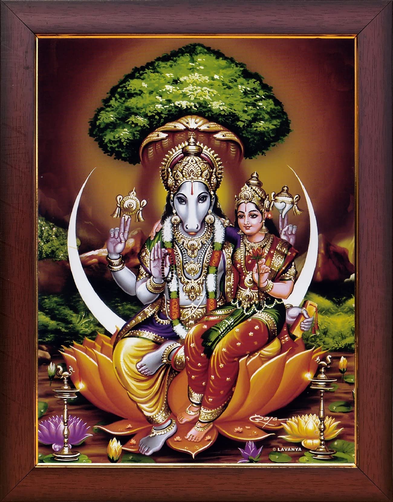 Garuda Photos - God Sri Hayagreeva Swamy Photo Frame ( Hayagrivar / Hayagreevar / Hayagriva ) (Regular 13 X 10 Inch)